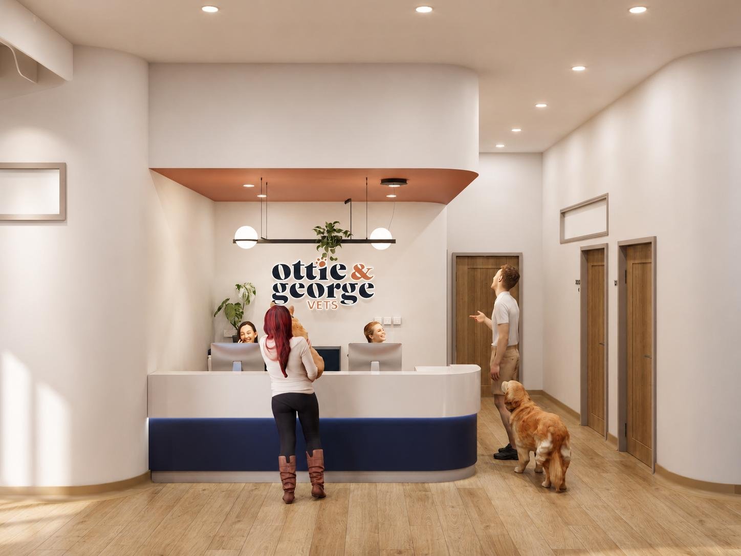 Architectural visual of the planned reception area at Ottie & George Vets in Thame