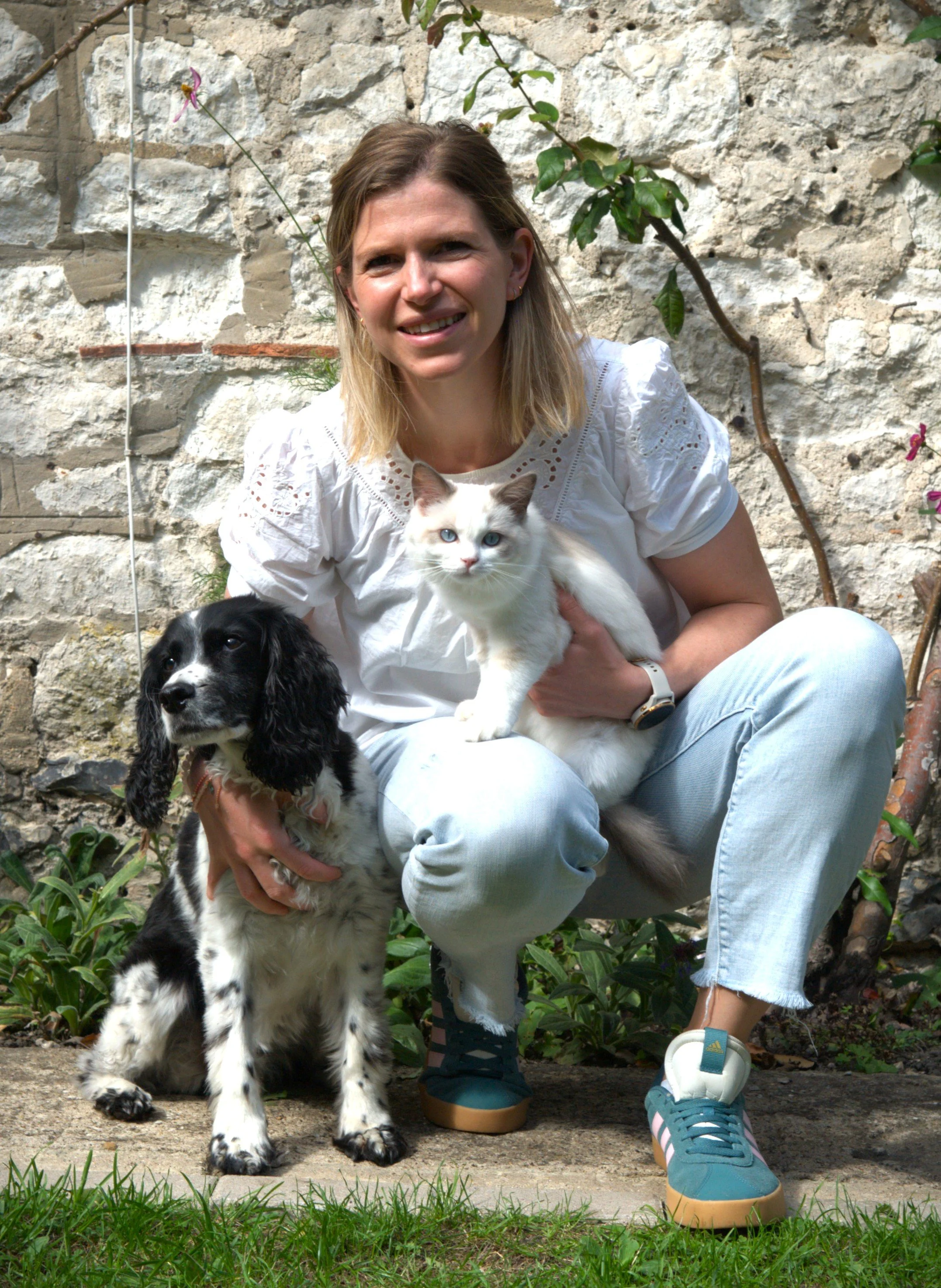 Lizzie, co-founder and veterinary surgeon at Ottie & George Vets, with Ottie