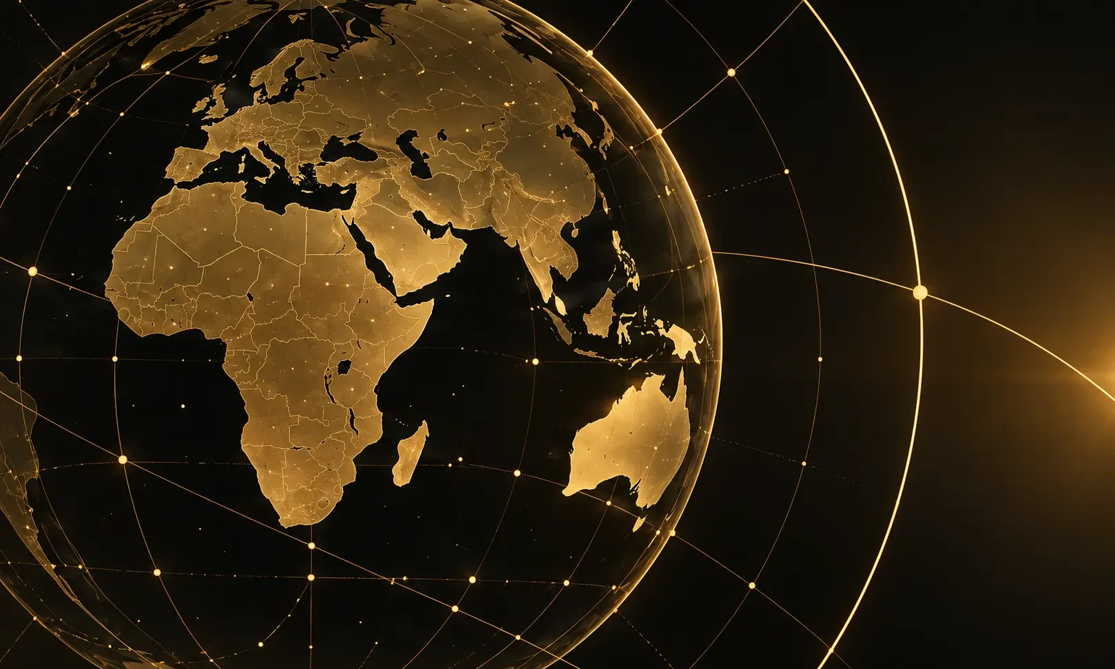 Gold digital globe connecting Australia, Africa and international mediation communities