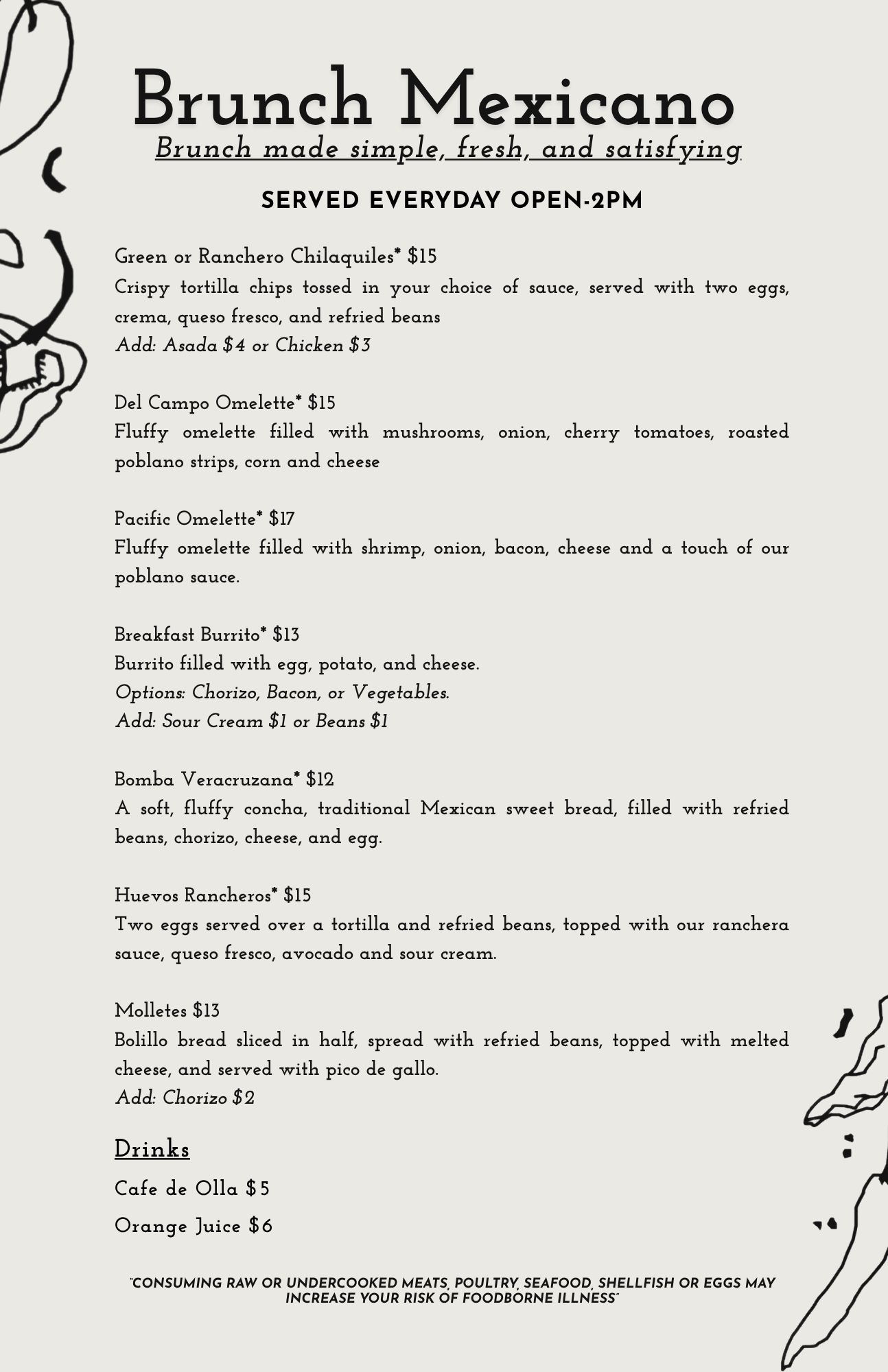 Poblano Pepper PDX brunch menu featuring Mexican-inspired breakfast dishes and weekend favorites in Portland