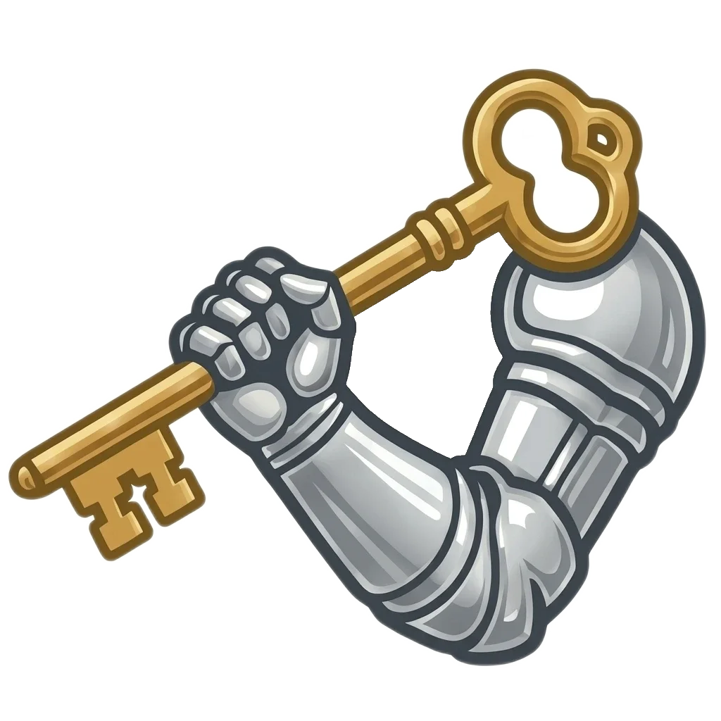 Armstrong Bail Company emblem for Boise, ID featuring an armored knight's arm holding a golden key for fast local jail release