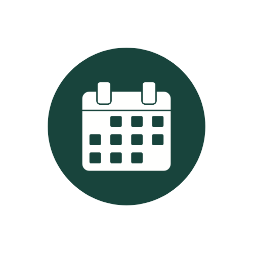 Icon of a calendar with a dark green background