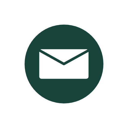 Email icon with envelope symbol inside a dark green circle.
