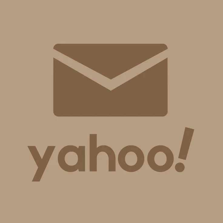 A brown envelope icon above the word 'yahoo!' in lowercase letters with an exclamation mark, all in brown on a beige background.