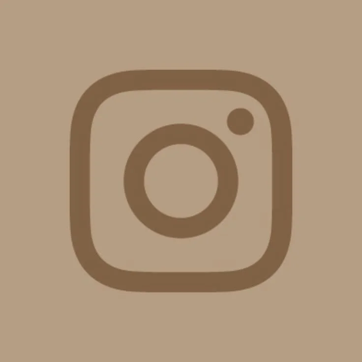 Stylized brown Instagram logo on a beige background.
