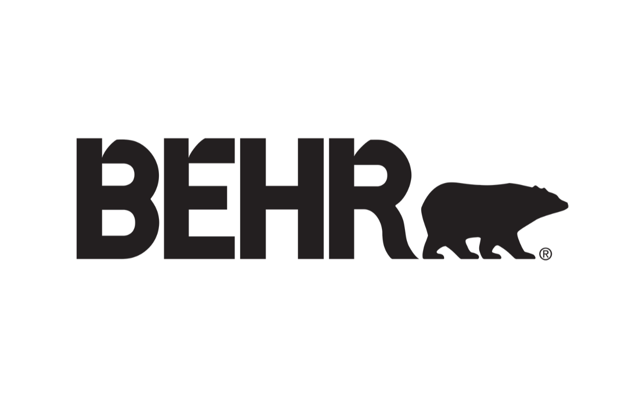 BEHR logo featuring the company's name in bold black letters and a silhouette of a bear walking to the right.