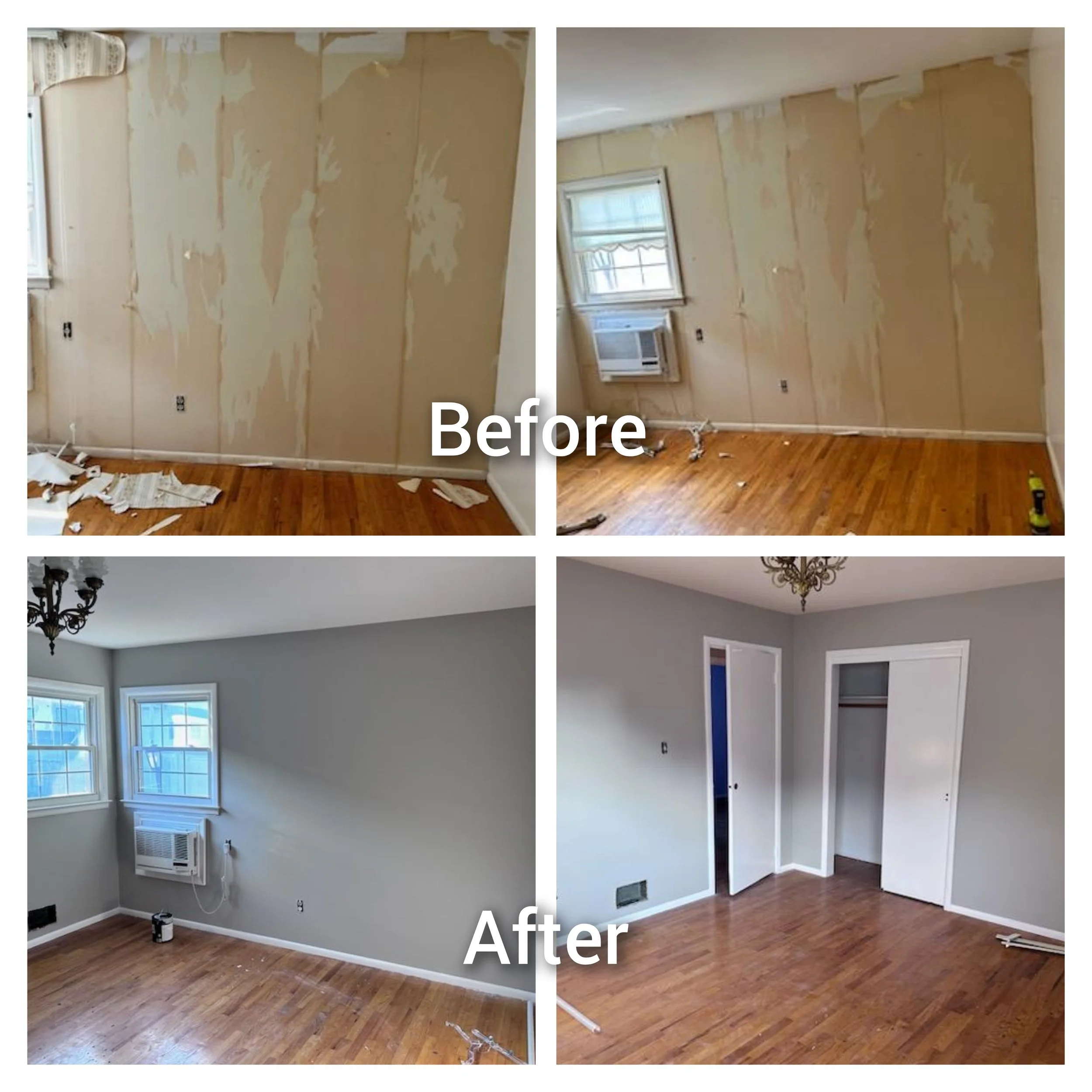 Water-stained drywall repaired, skim-coated, and repainted. You can't find the patch — Vernon, NJ.