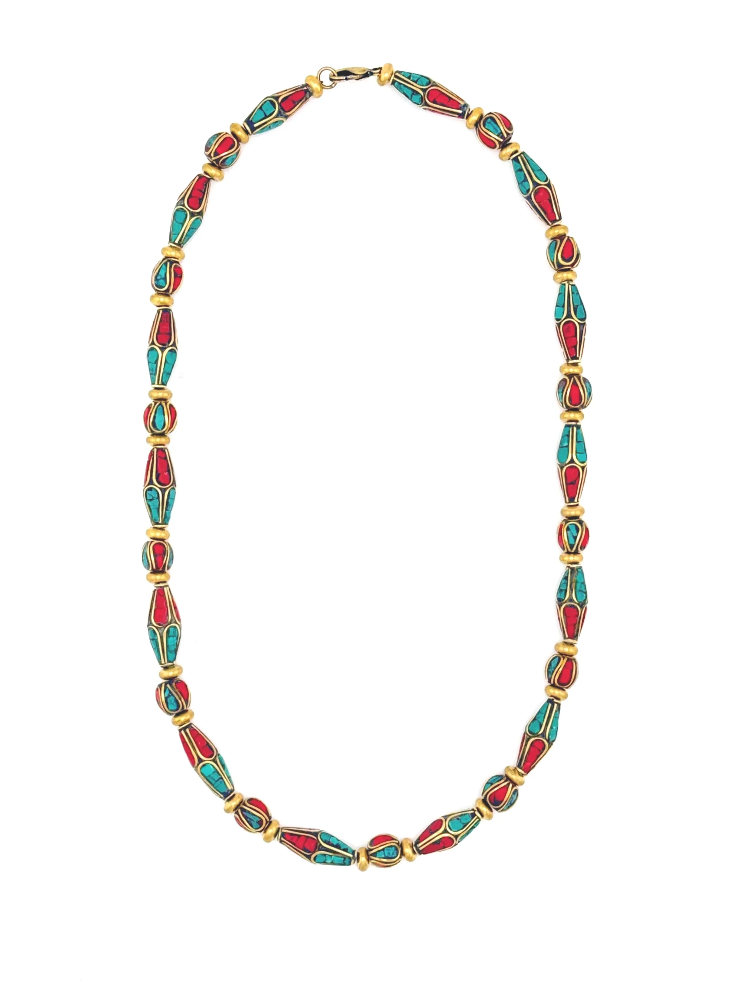 Tibetan Style Brass, Turquoise and Coral Necklace N029