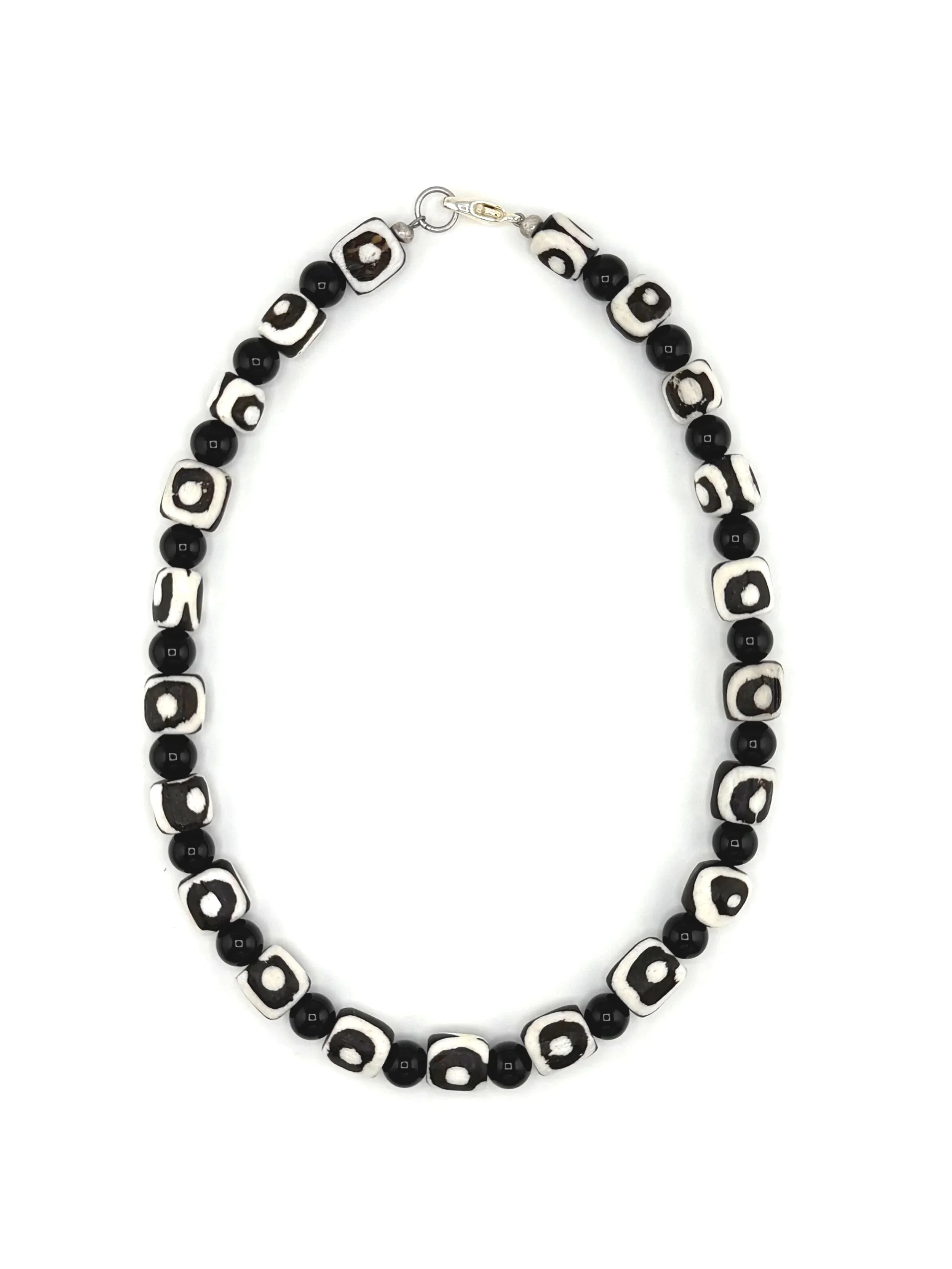 African Batik Eye and Black Onyx Beaded Necklace N013