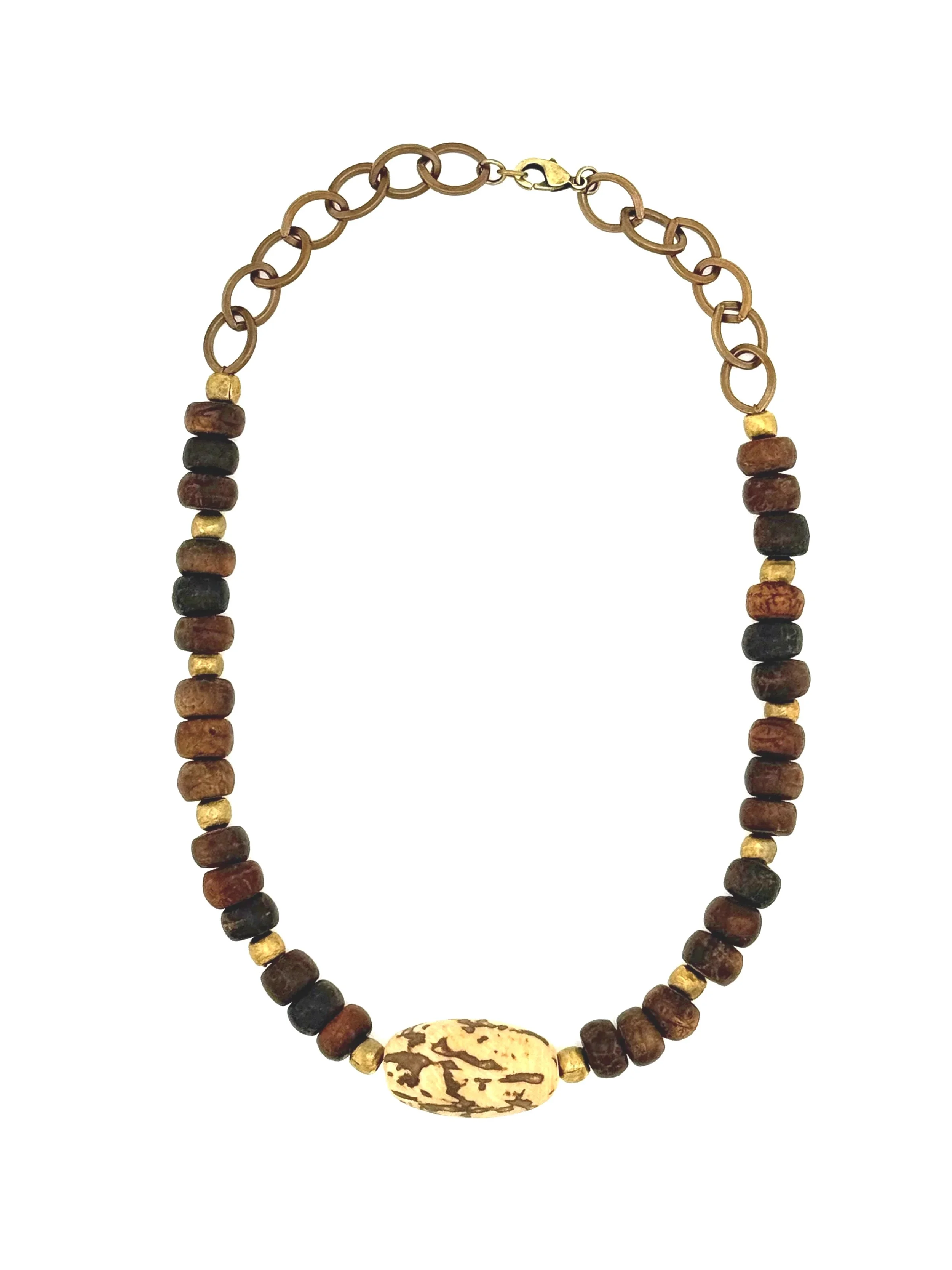 Raffia Palm Nut and Rustic Old Wood Beads N048