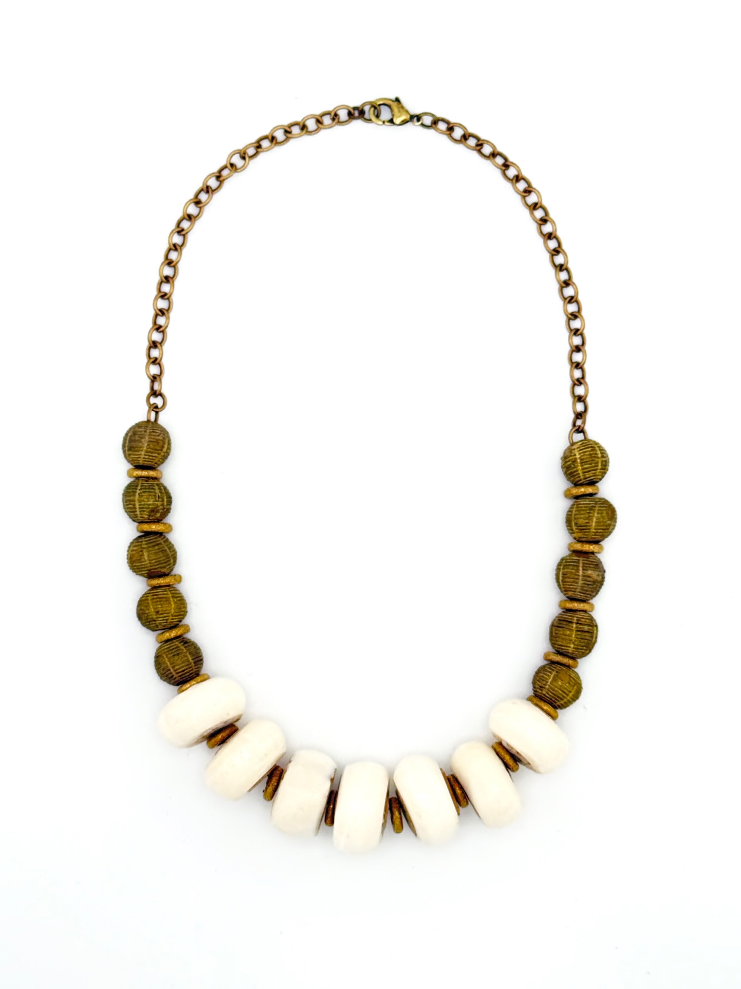 White Bone and Brass Baule Necklace N047