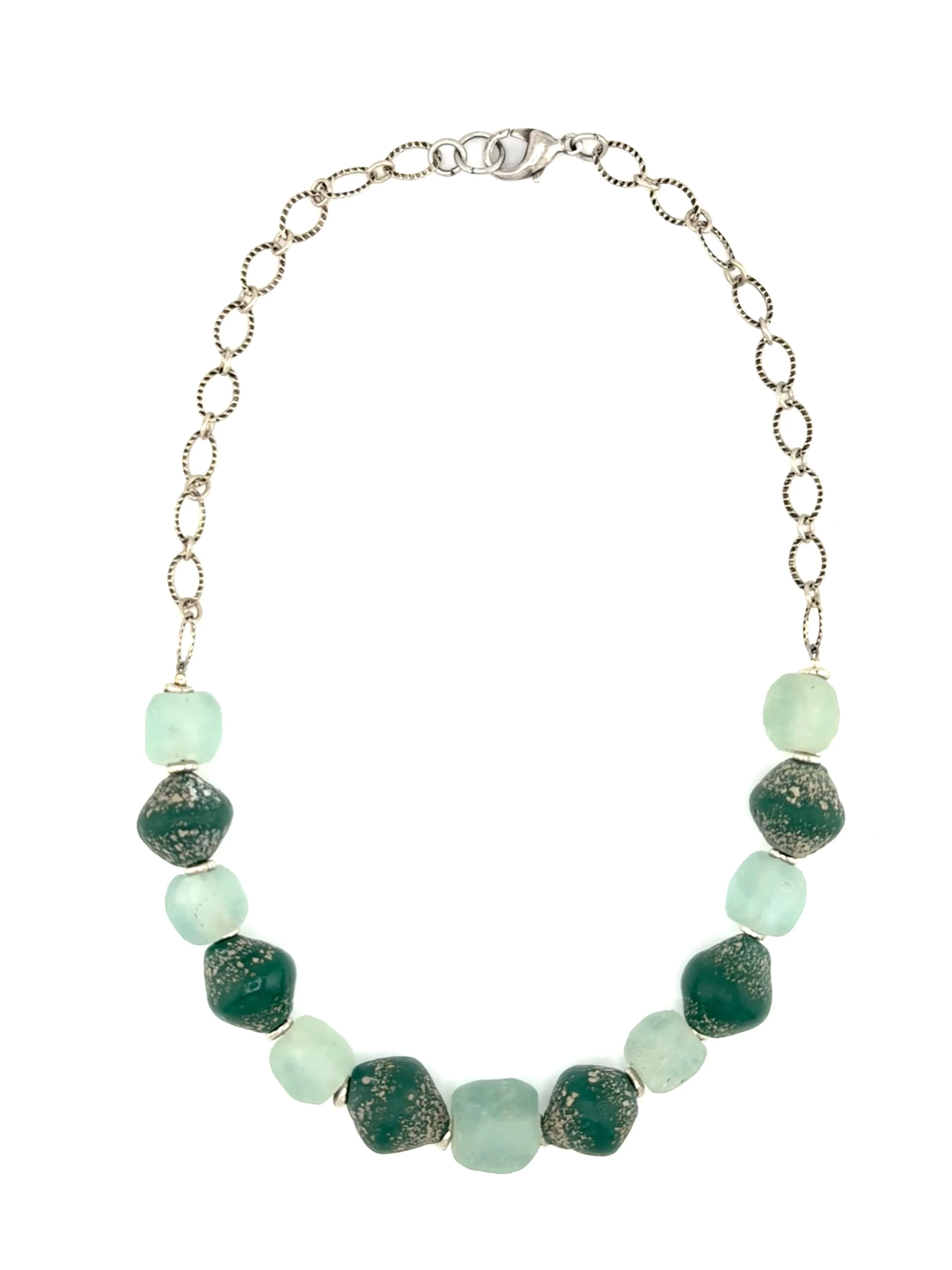 Rustic Teal Glass and Recycled Aqua Glass Necklace N006