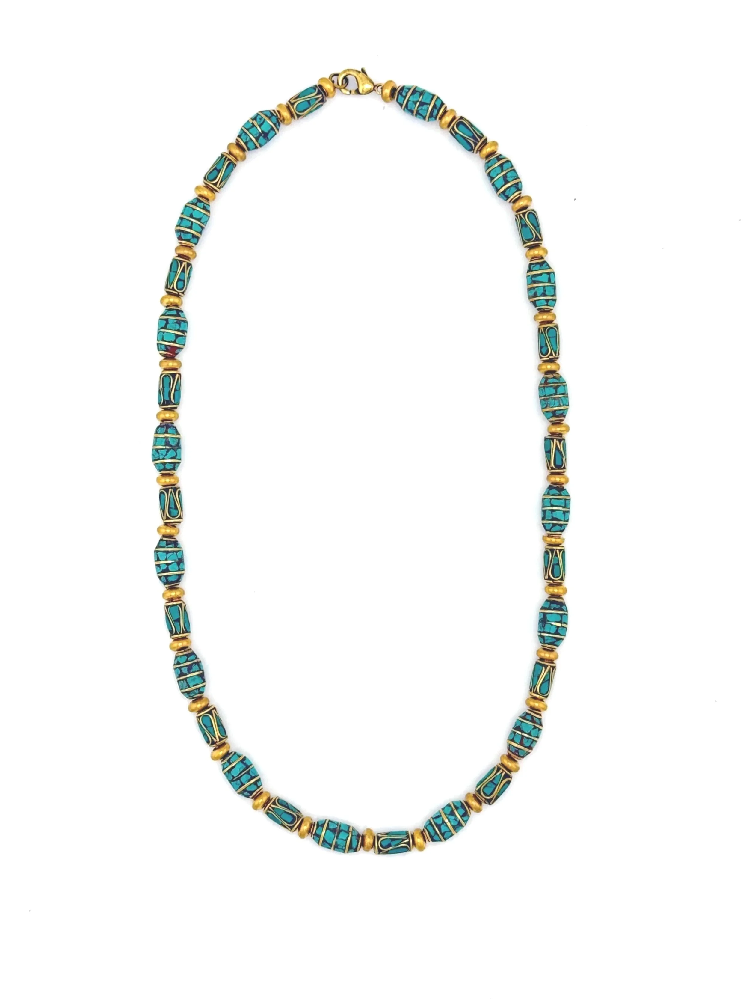 Tibetan Style Brass and Turquoise Beaded Necklace N027