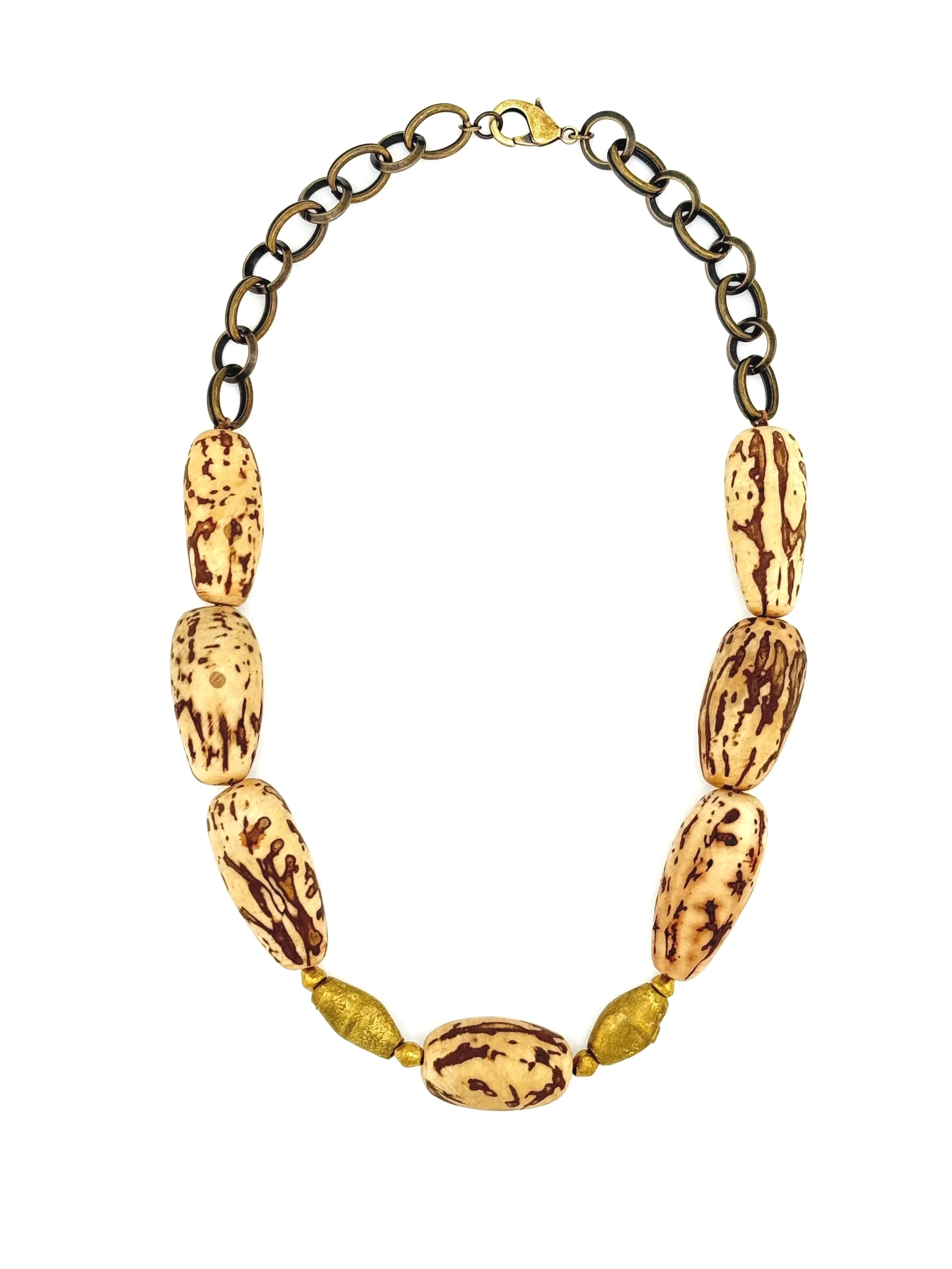 Raffia Palm Nut Beads with Brass Bicone Bead Accents N039