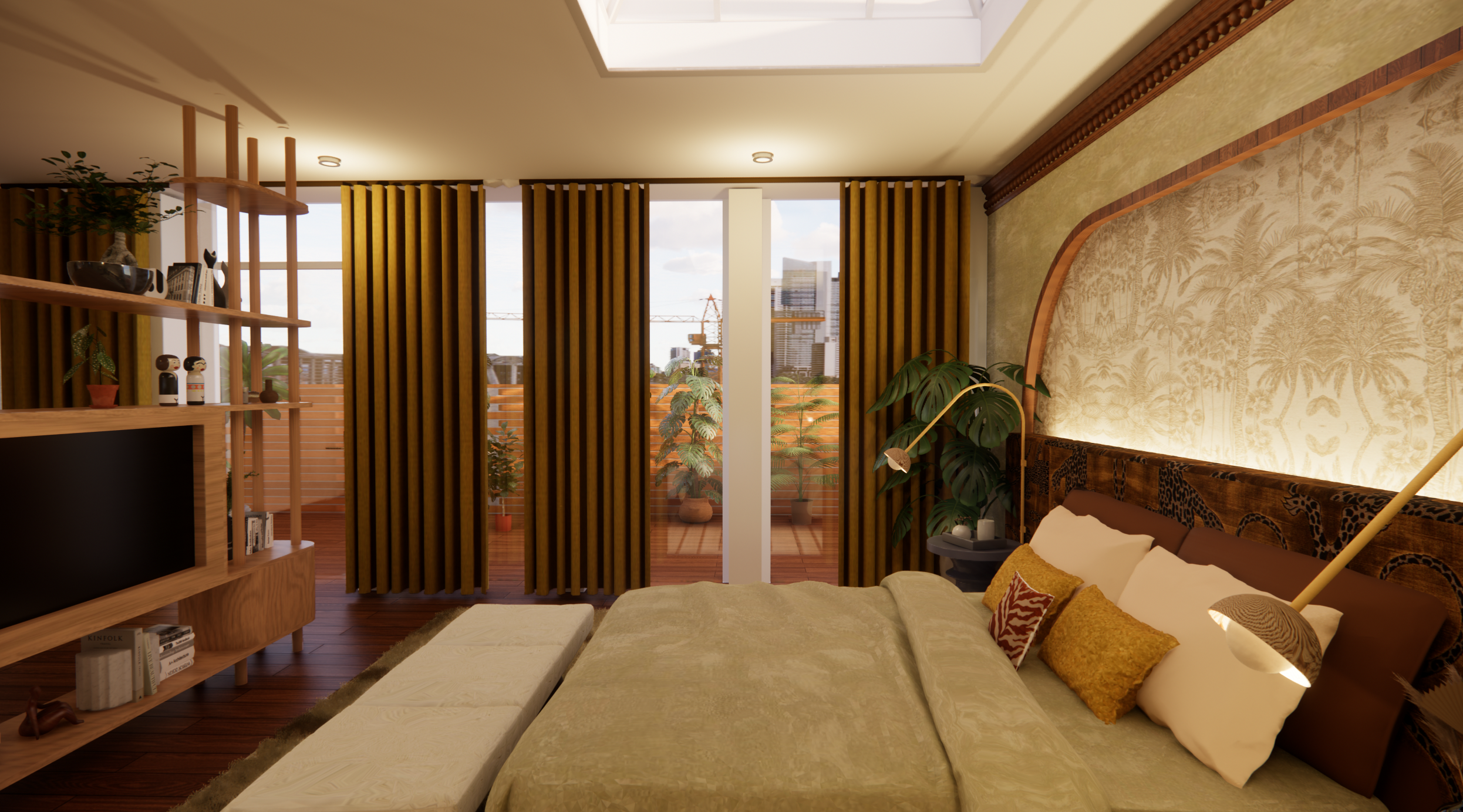 The Primary Suite located on the 5th floor with a large balcony for serene and private connection with the outdoors
