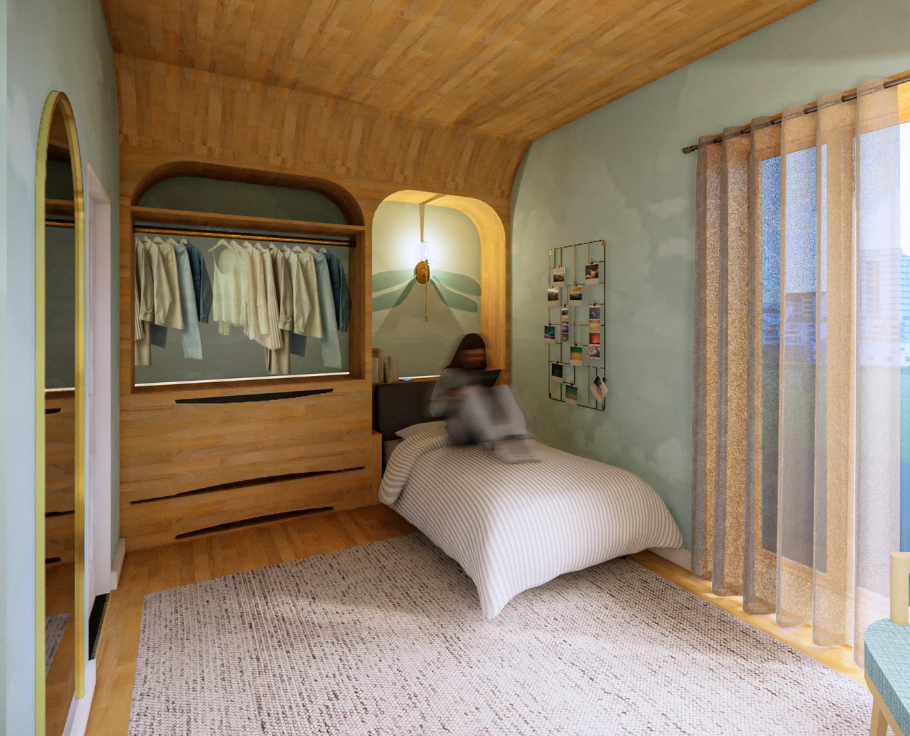 bedroom with custom closet design by Brigitte Pace