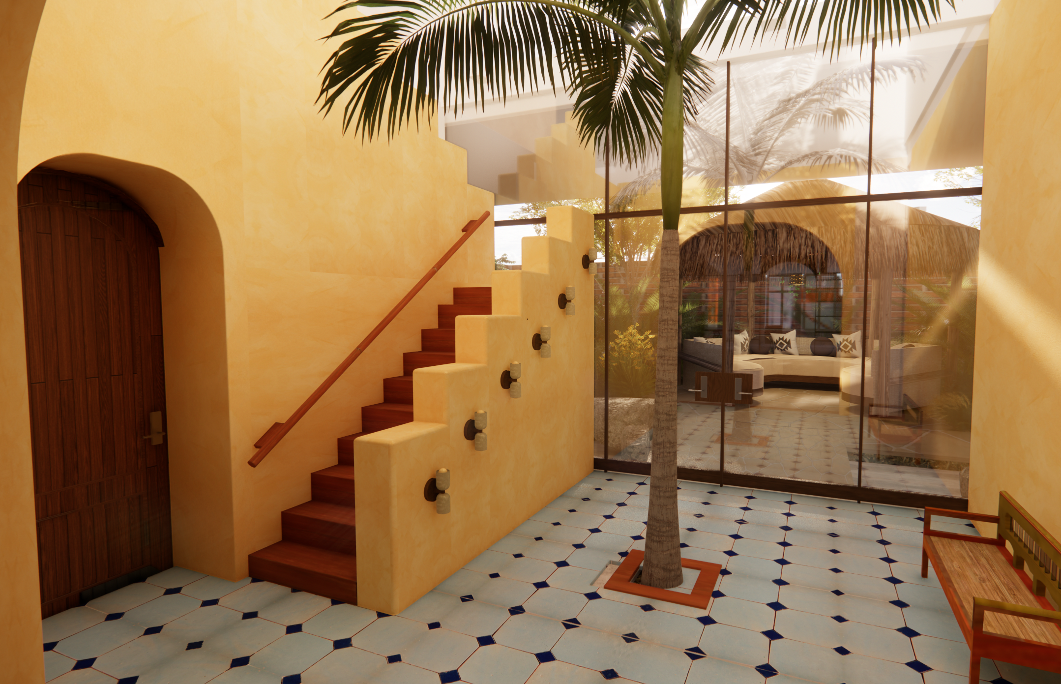The interior courtyard that leads out to the sculpture garden, intended slowly transition the space from indoor to out. 