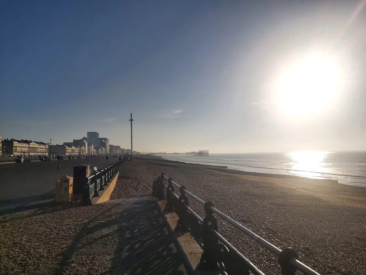 A photograph of Brighton and Hove, looking eastwards from Hove Promenade.