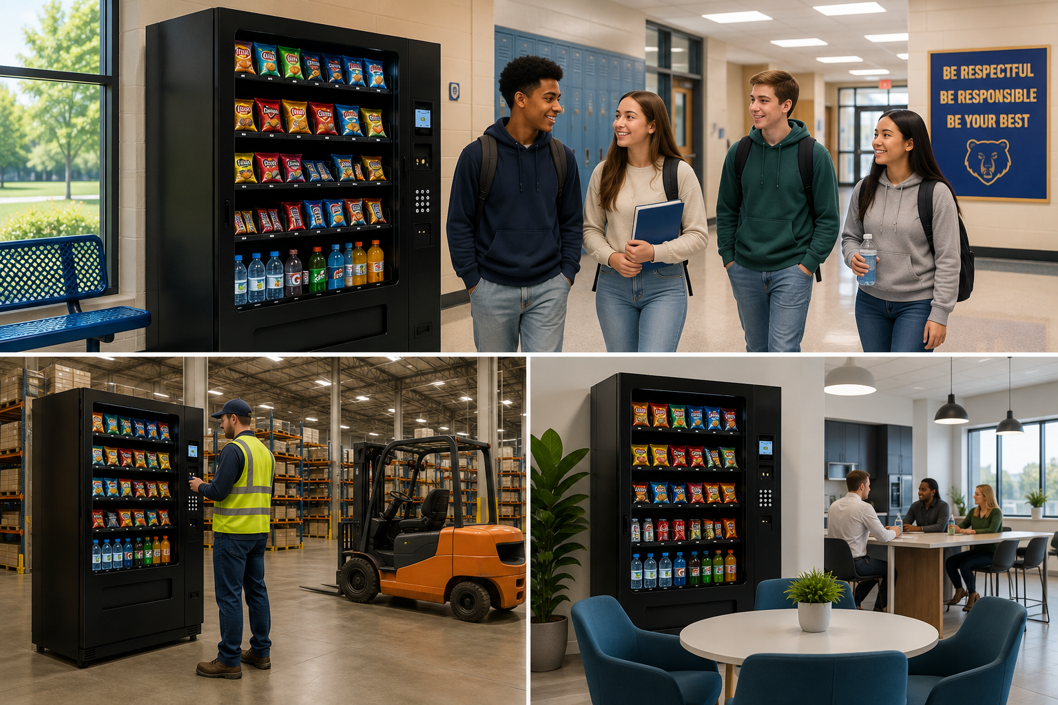 Vending machine in a modern workplace breakroom.