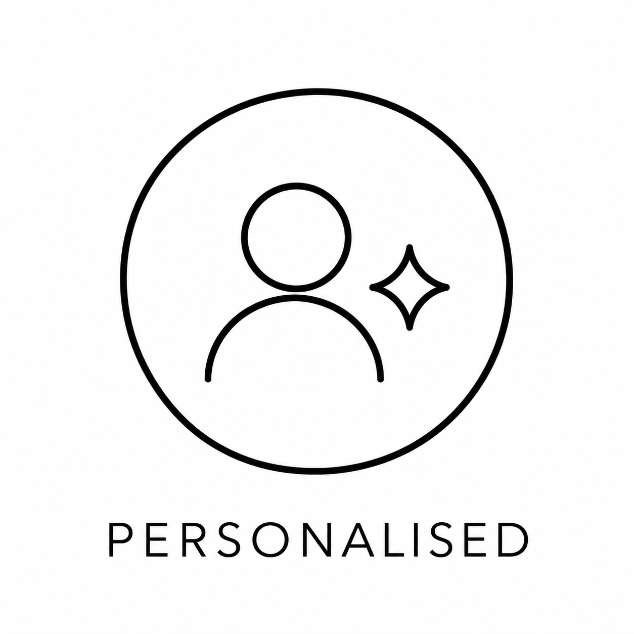 Icon of a person with a starburst symbol and the word "Personalised" underneath.