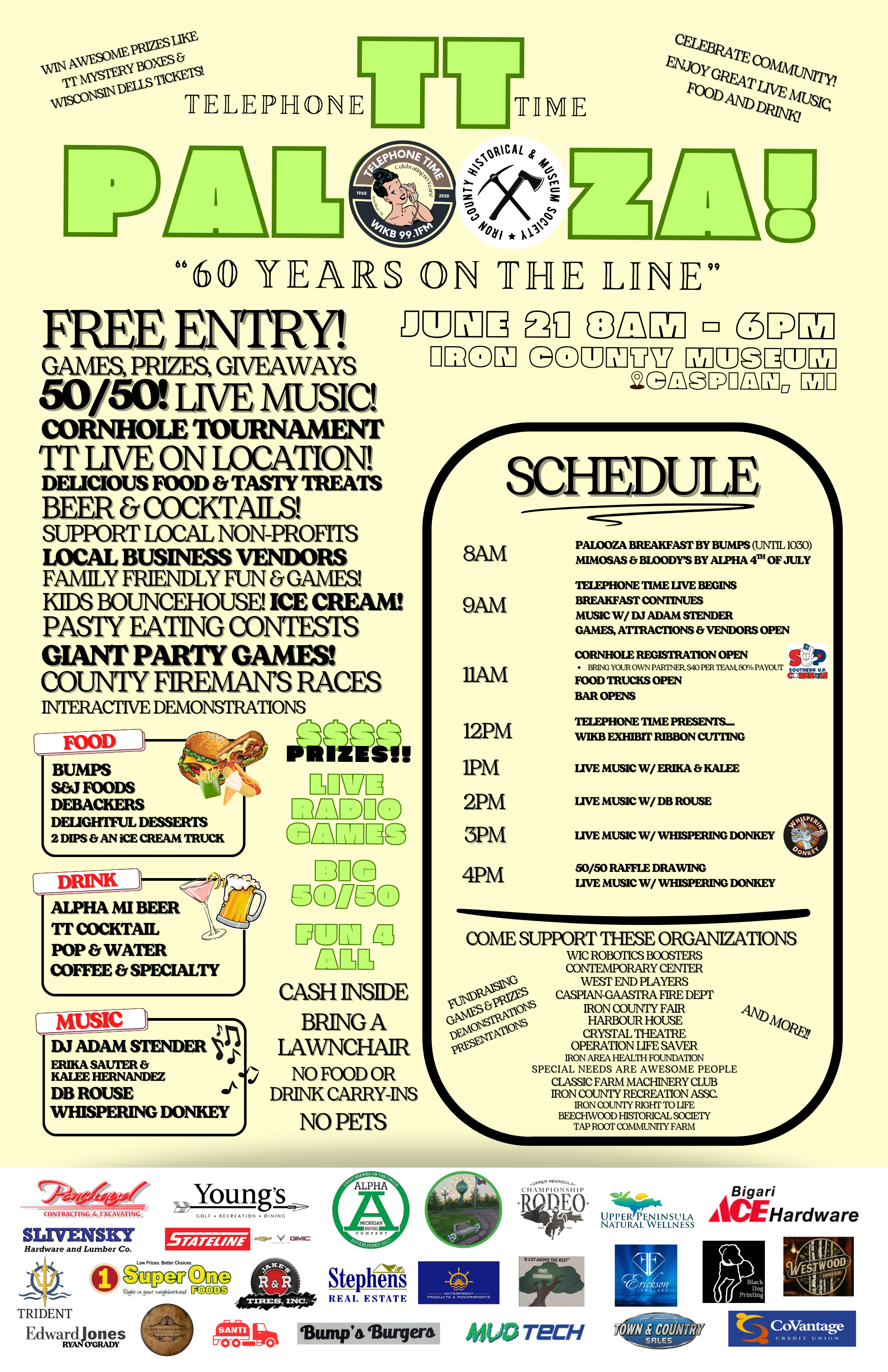 Flyer for the TT Palooza (2025) hand designed utilizing existing branding & tailored to a retro-vibe.