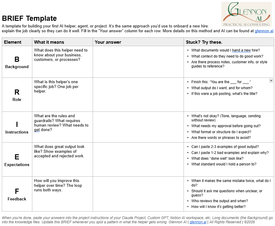 Download the BRIEF Template: A simple tool to make AI agents work for you.