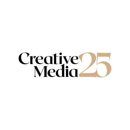 Creative Media 25 logo with black and beige text on a white background.