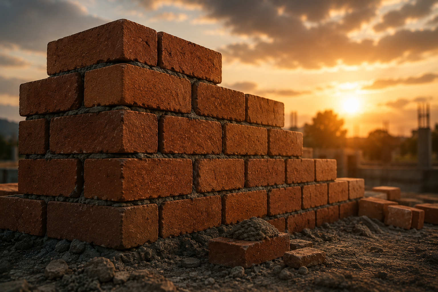 Muro di mattoni in costruzione, simbolo di crescita e costruzione progressiva