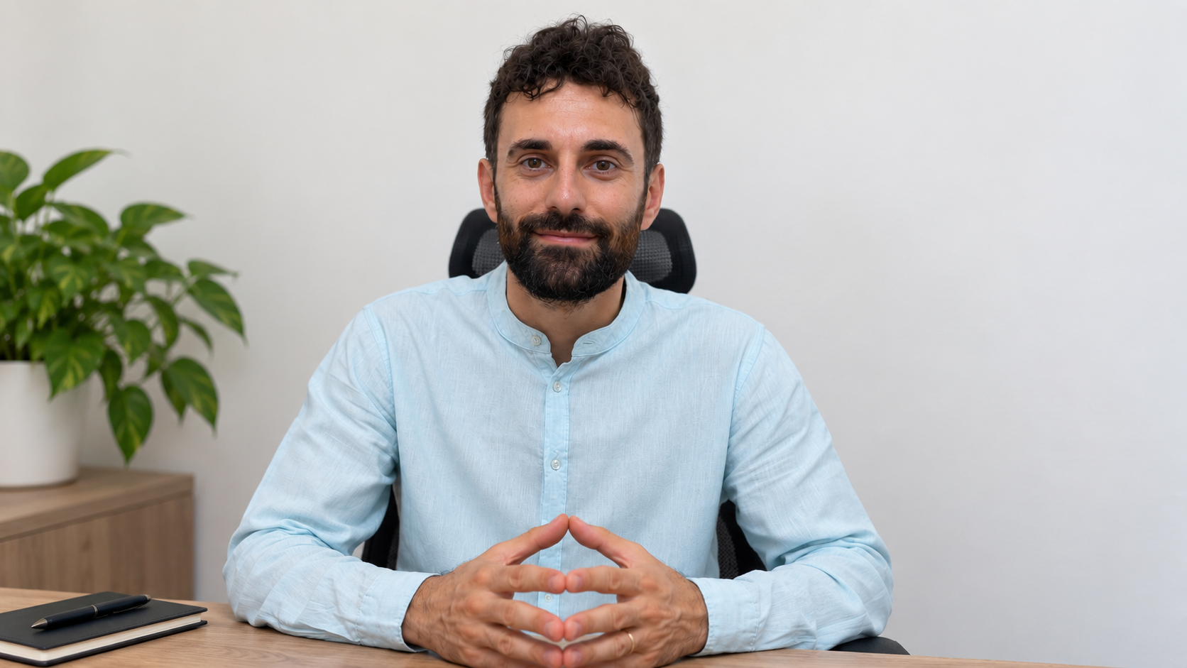 Vito Martino seduto alla scrivania durante un incontro di coaching.