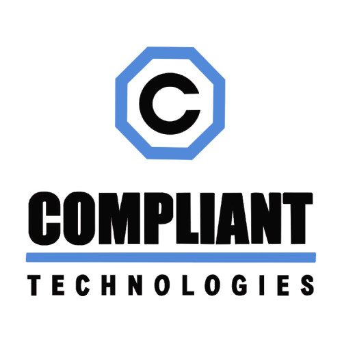 A logo with a blue octagonal design, the word "COMPLIANT" in bold black letters, and the text "TECH EXPO 2023" beneath it.