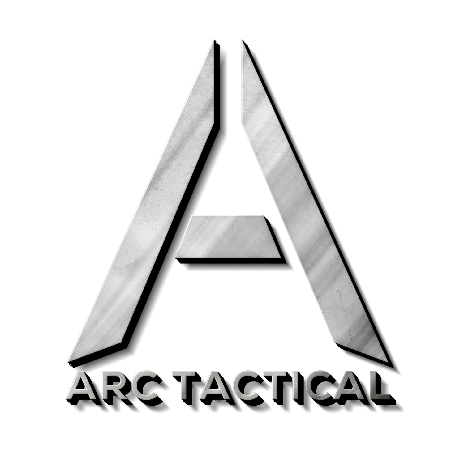 A metallic triangular logo with the letter A in the center, above the word "ARCTIC" in metallic block letters, and the word "TACTICAL" below in similar style, all set against a black background.