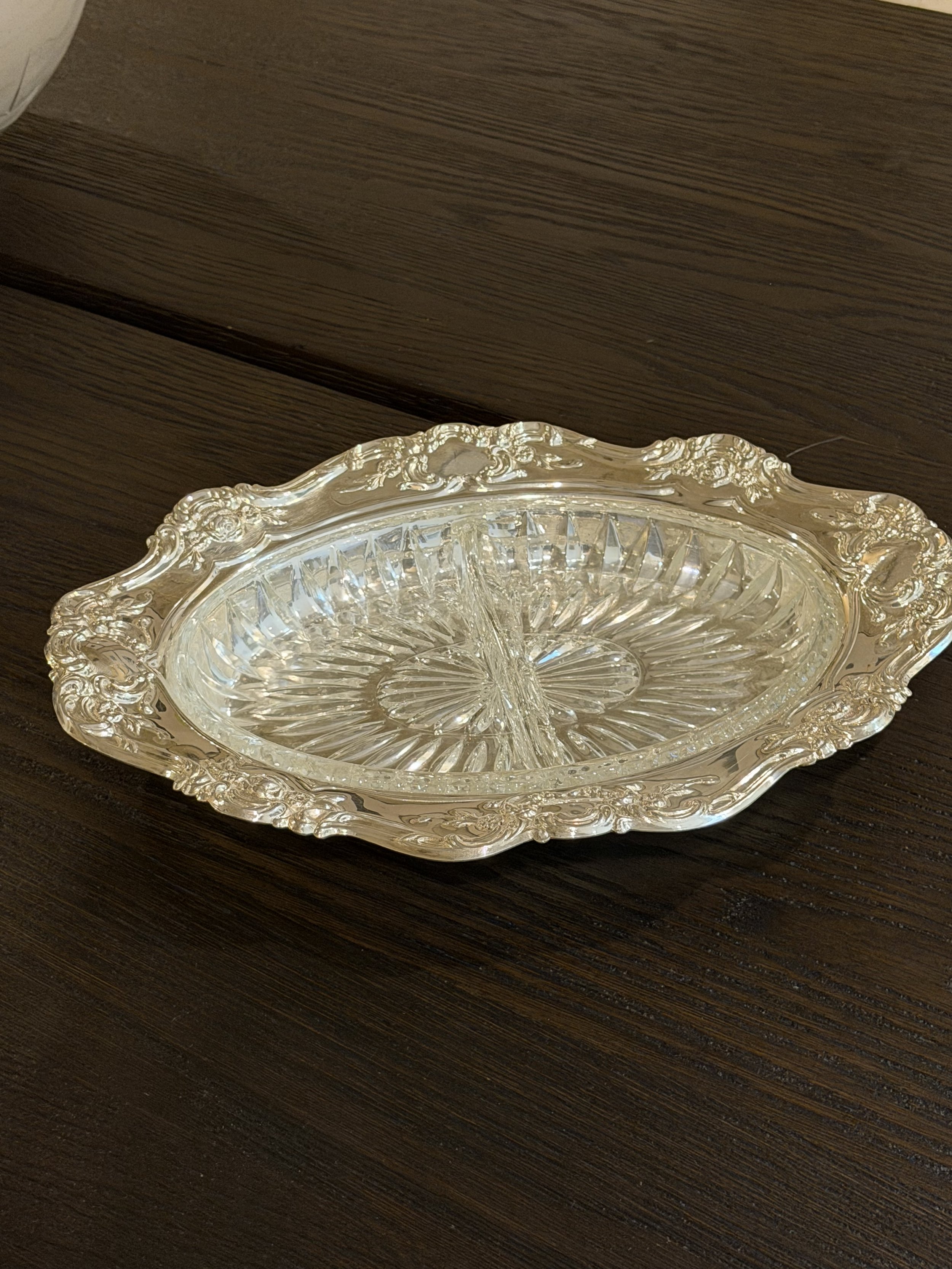 Vintage Towle E.P. Silverplate & Glass Divided Serving Dish - No. 4080