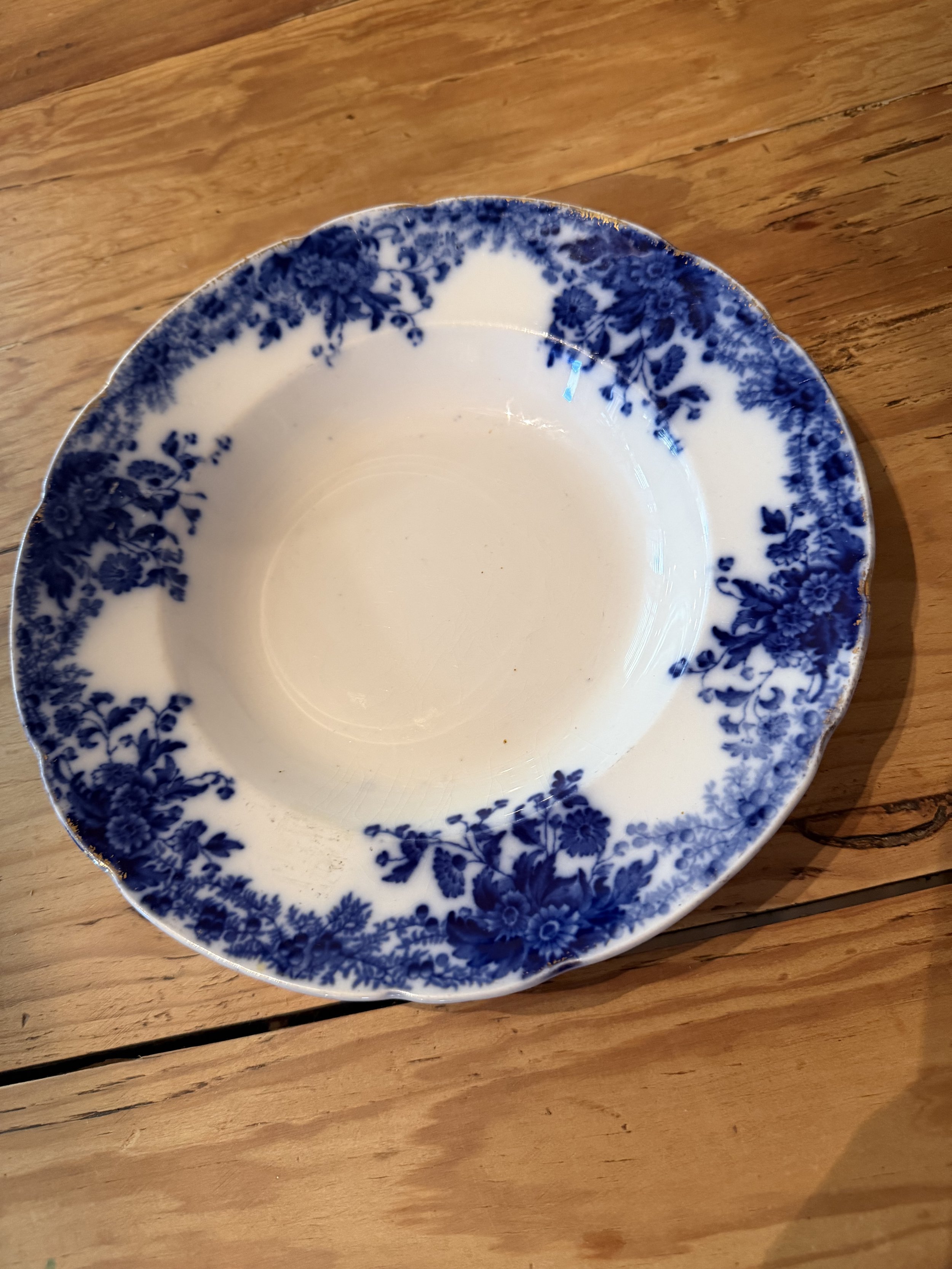 Antique W.H. Grindley Marguerite Flow Blue Rimmed Soup Bowl c.1891