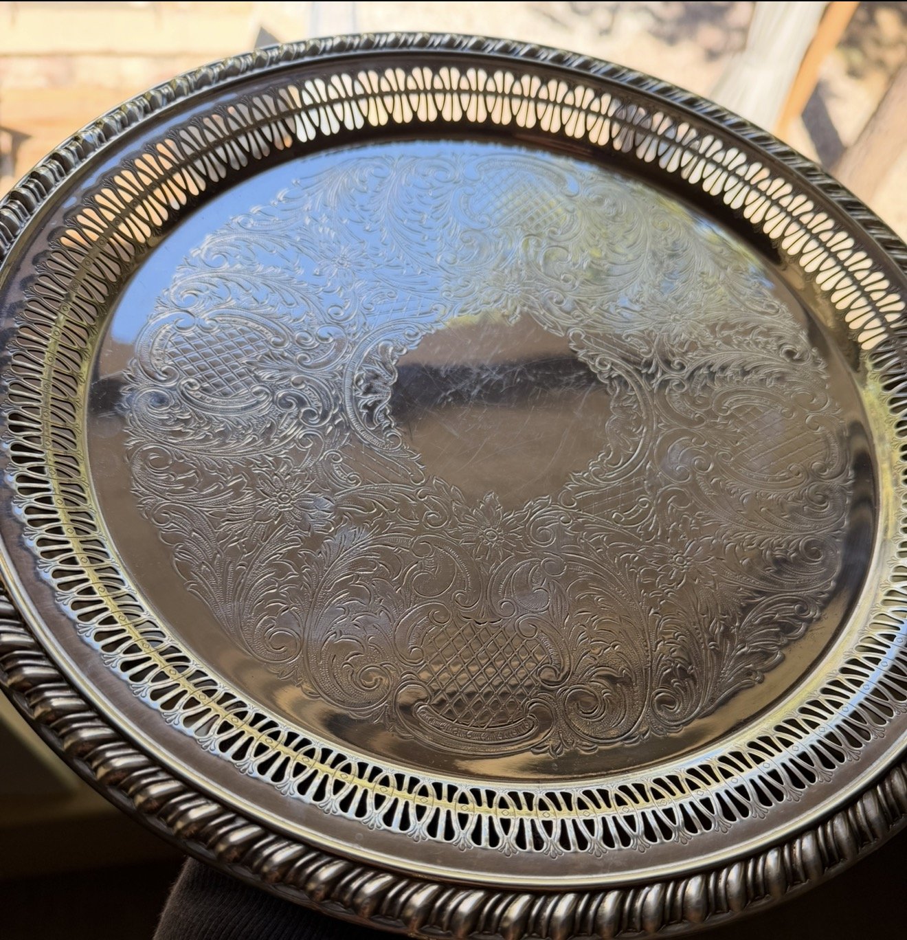 Vintage Leonard 12" Silverplate Pireced Gallery Tray