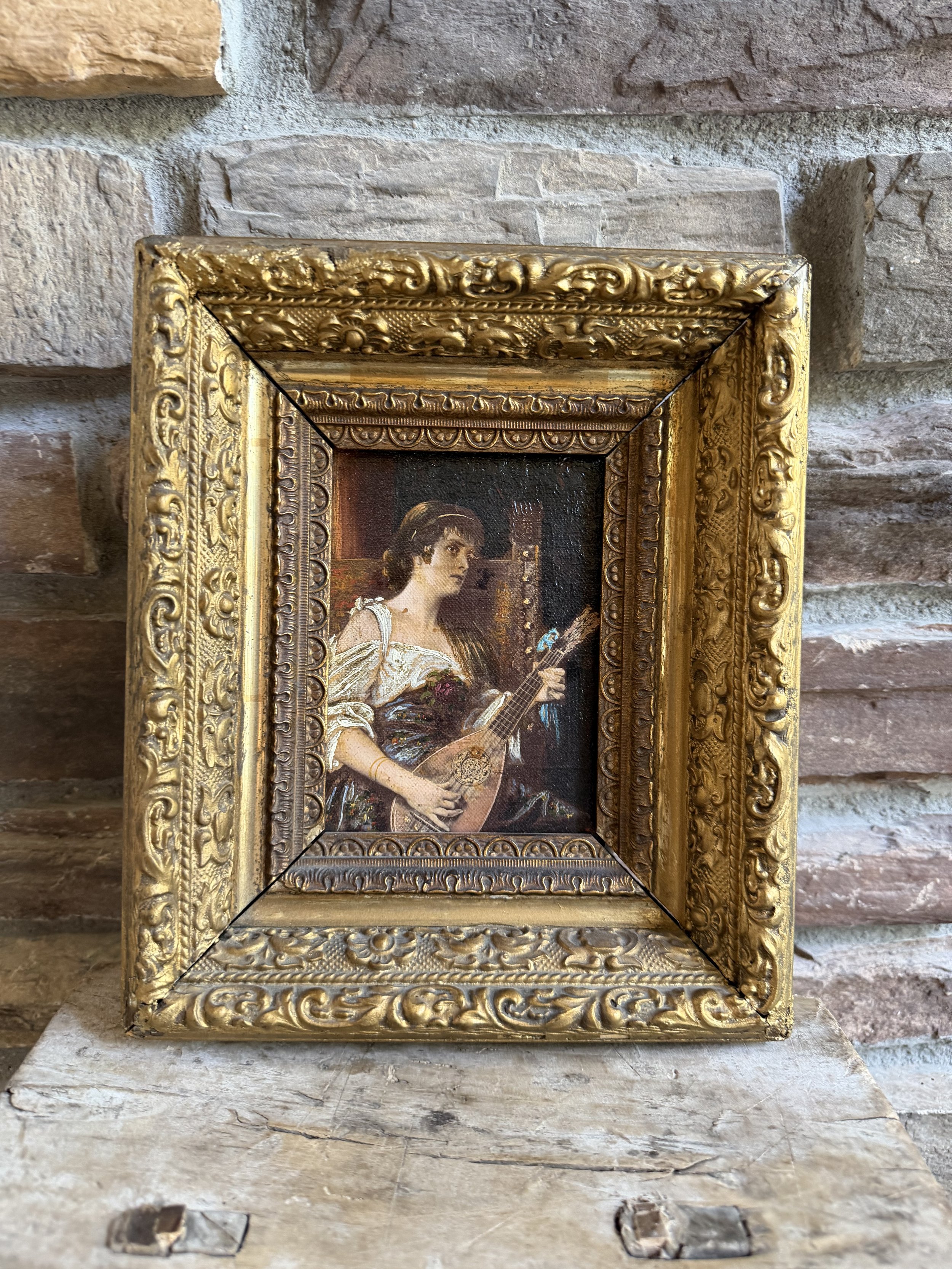 Antique "The Old Song" Framed Lithograph After Conrad Kiesel