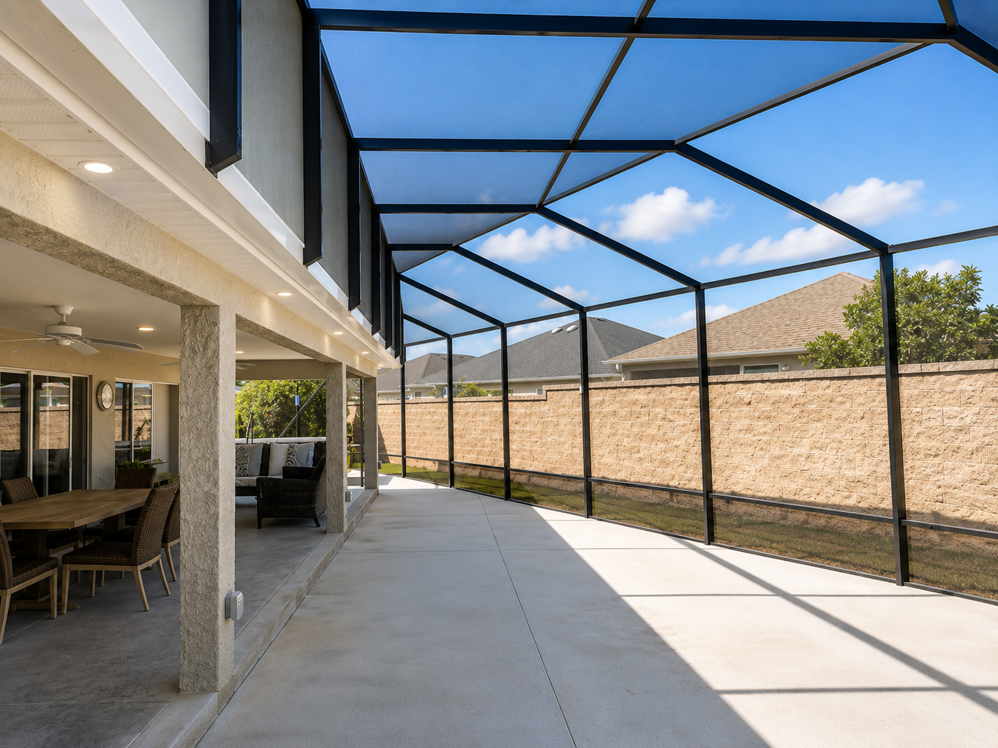Custom screened lanai installation by D&D Village Construction in The Villages