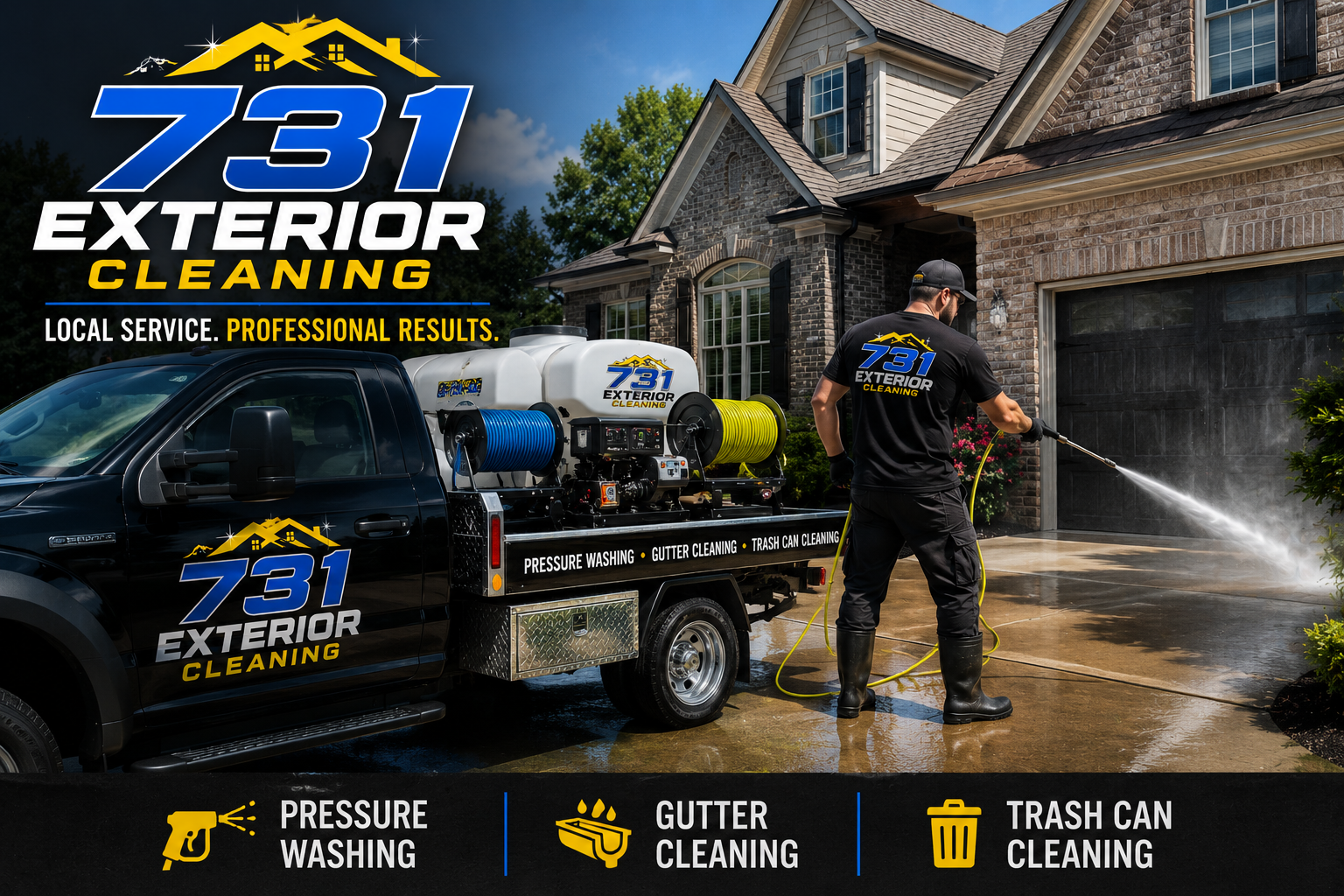 731 Exterior Cleaning worker pressure washing a driveway in West Tennessee
