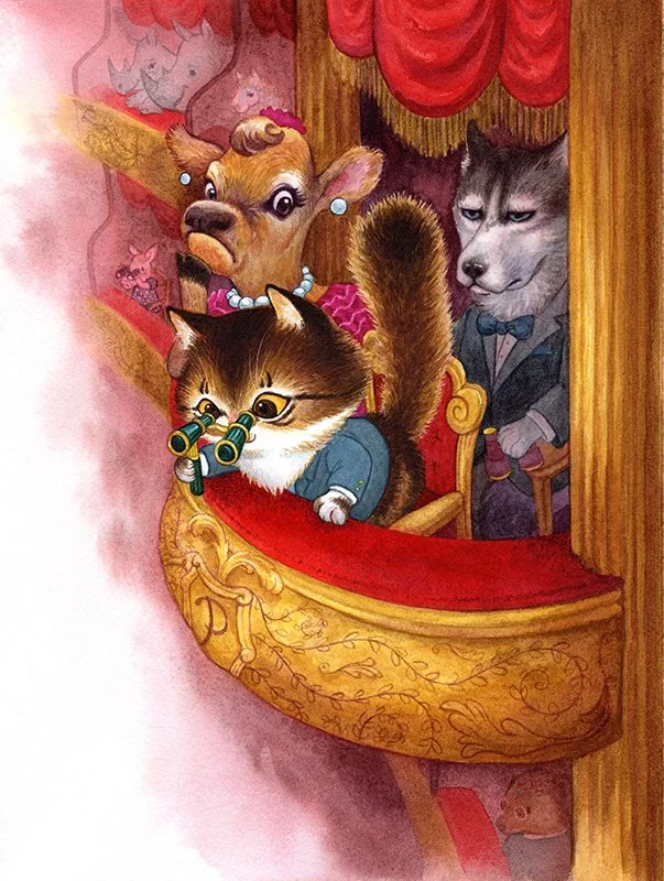 Chester goes to the Opera (2017 'Meow, That's What I Call Art' show at Sketchpad Gallery)