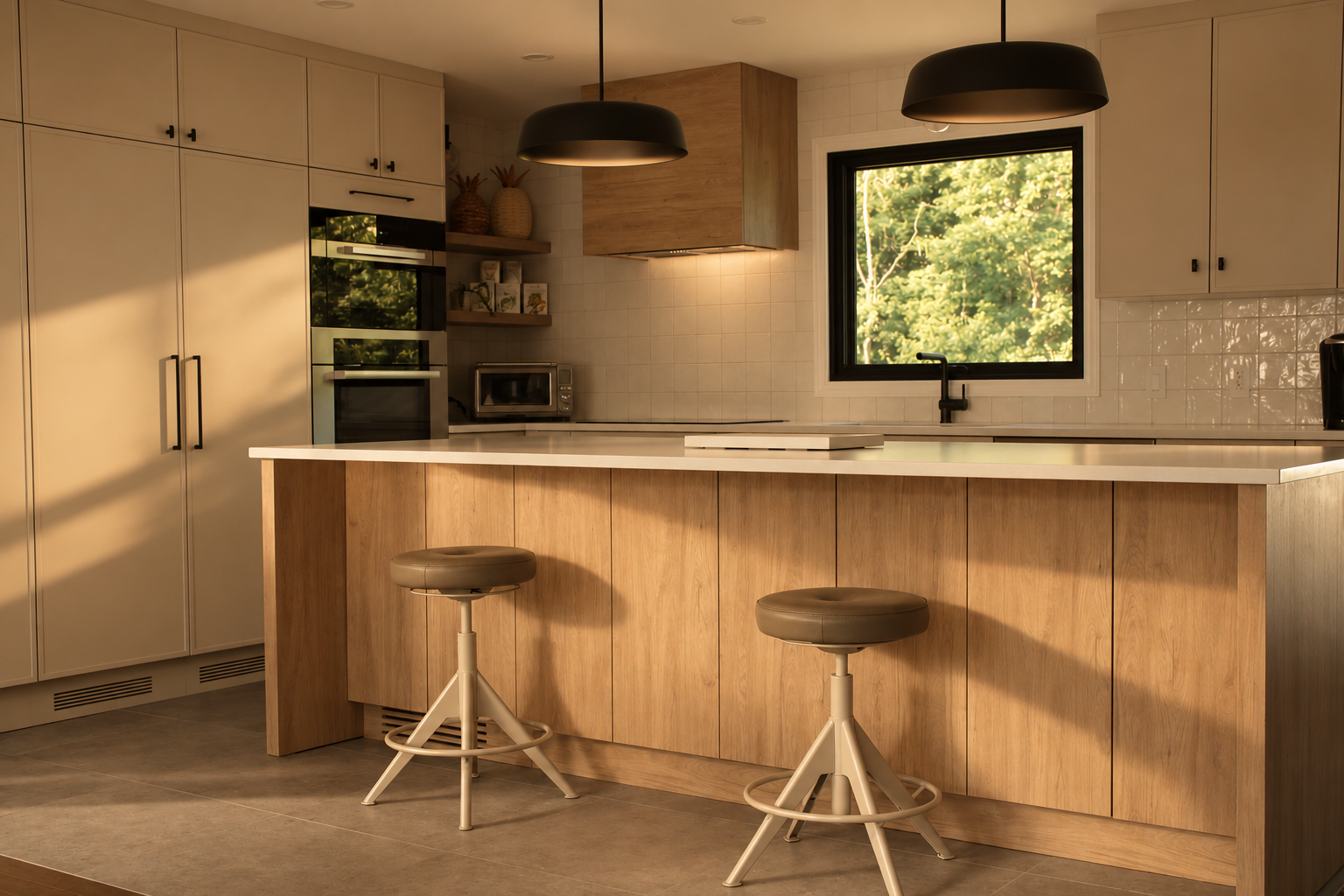 Warm Modern Kitchen with Island Stools.png