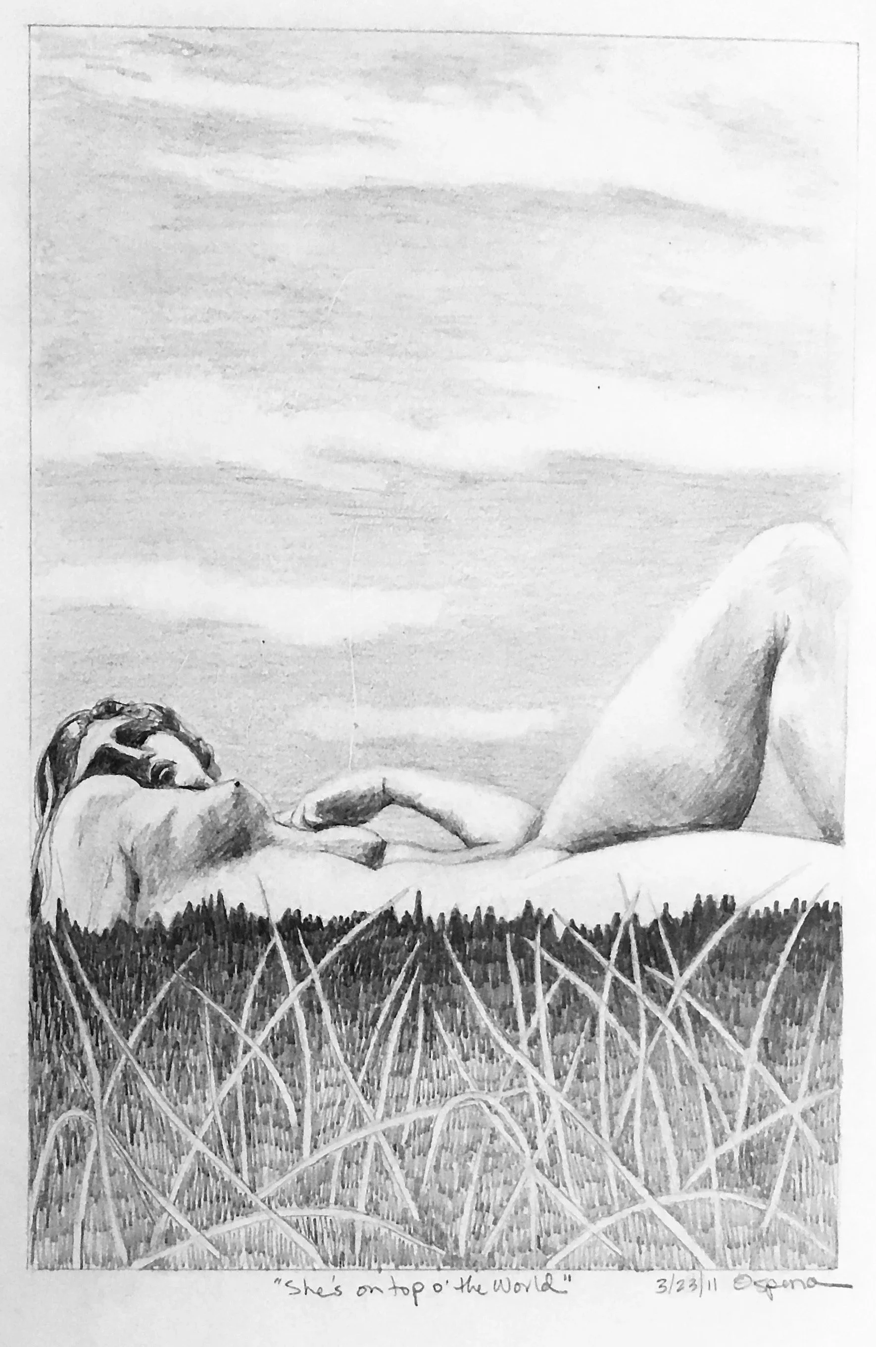 Spence, Olivia. she's on top o' the world. 2011. Pencil on paper.