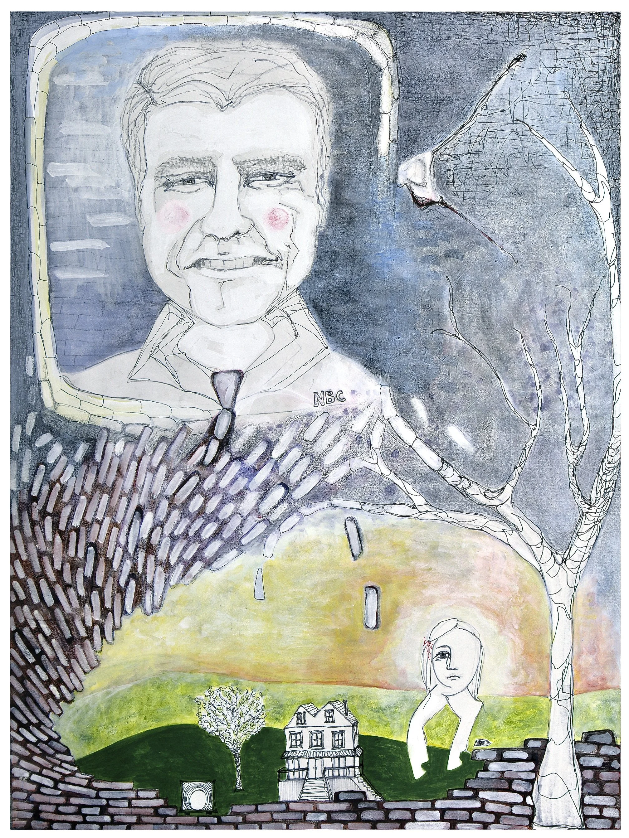 Spence, Olivia. it can all fall. 2012. Pencil, ink and acrylic on paper.