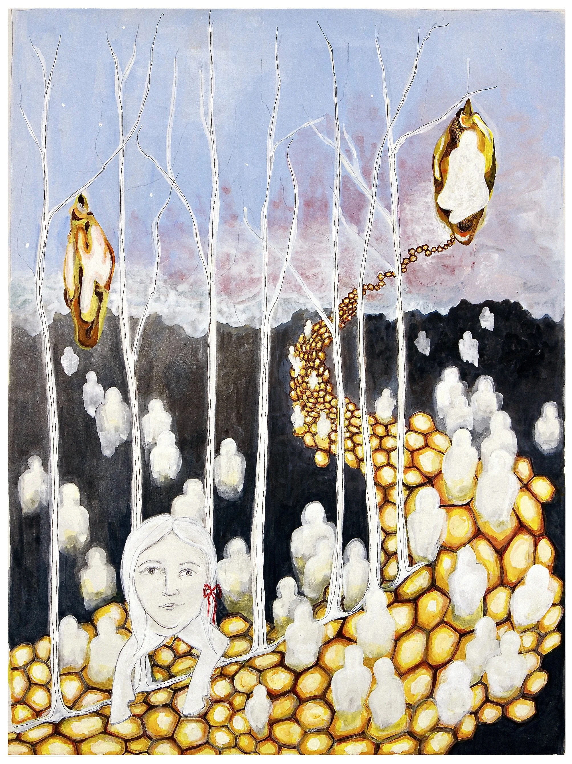 Spence, Olivia. the Hive. 2012. Pencil, ink and acrylic on paper.