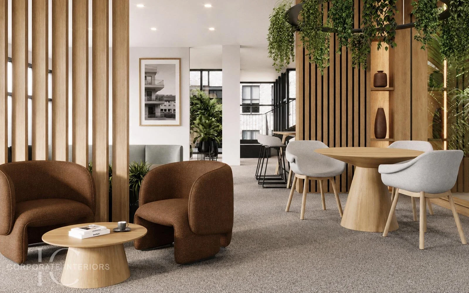 Breakout and tearoom furniture with lounge seating and meeting table in a Melbourne office