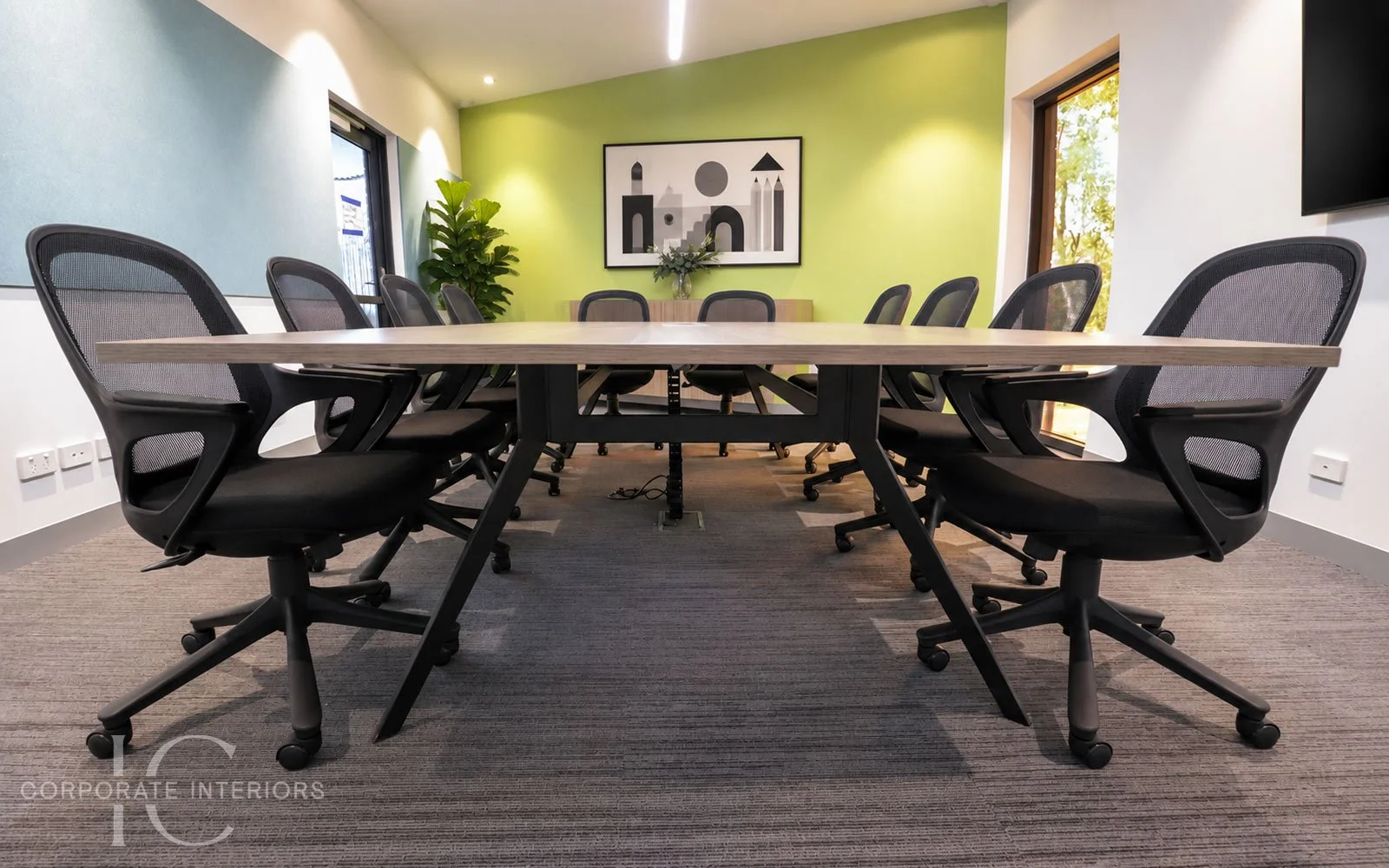 School boardroom furniture with meeting table and black boardroom chairs in Montmorency, Melbourne.
