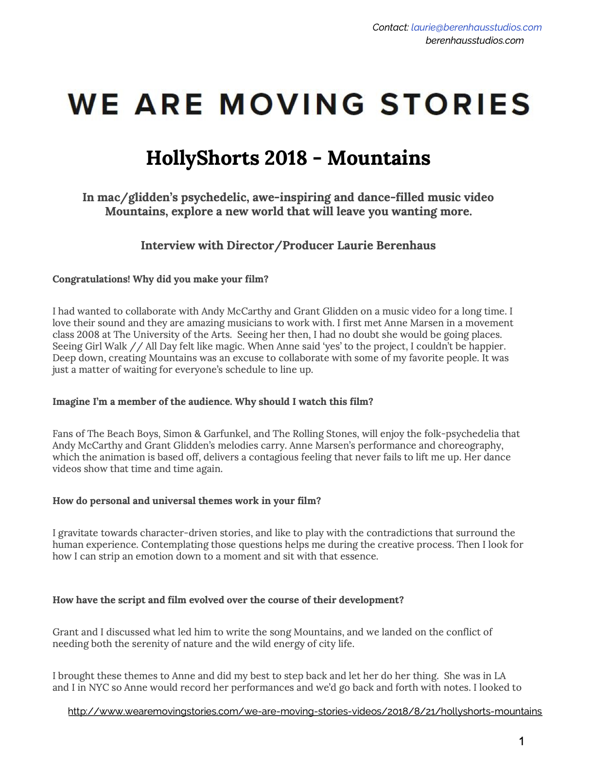 Hollyshorts 2018 - Mountains, Interview with Laurie Berenhaus, 2018
