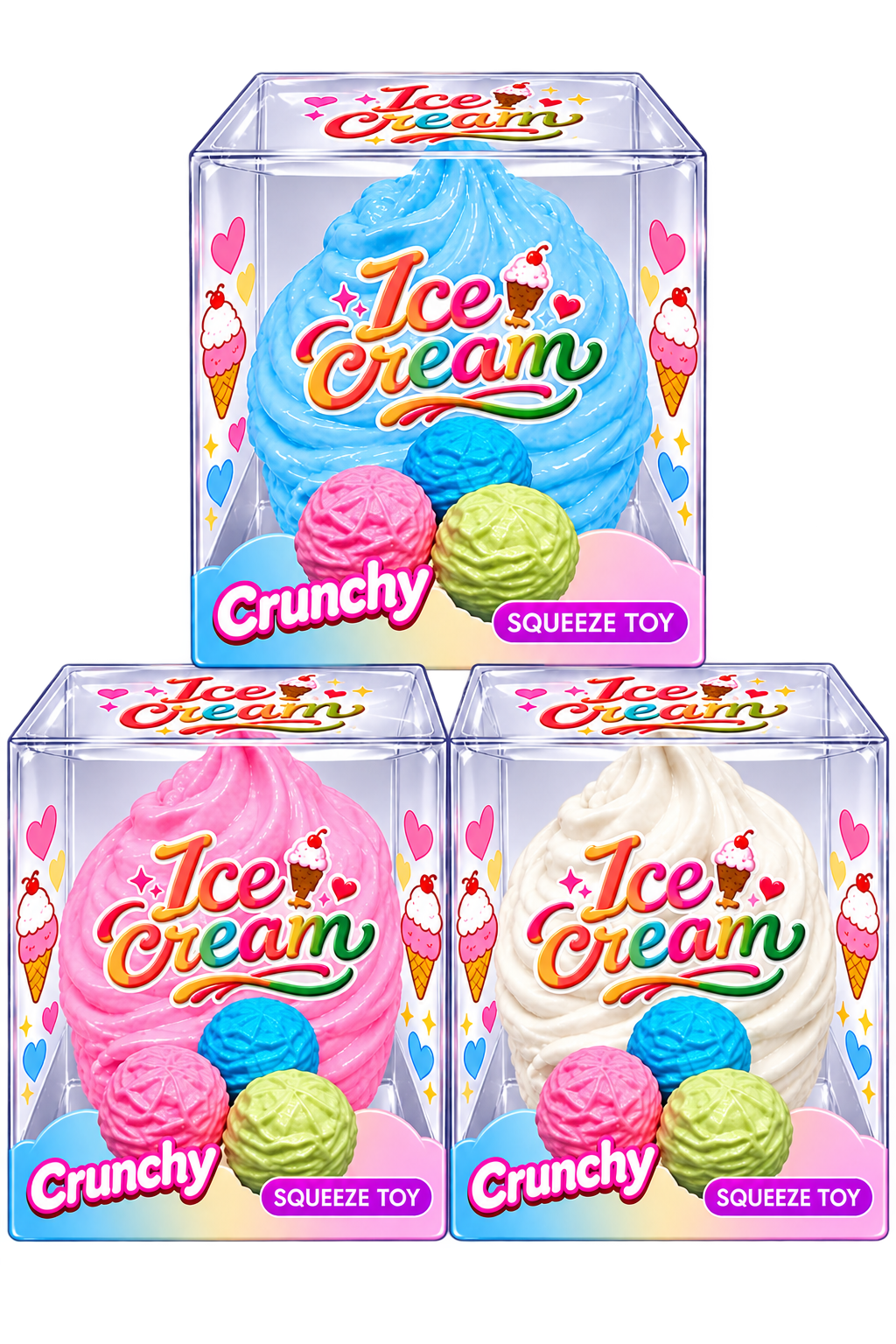 Crunchy Ice Cream Squeeze Toy Trio
