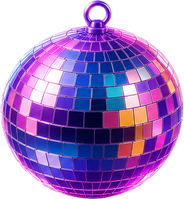 A shiny disco ball with colorful mirrored tiles