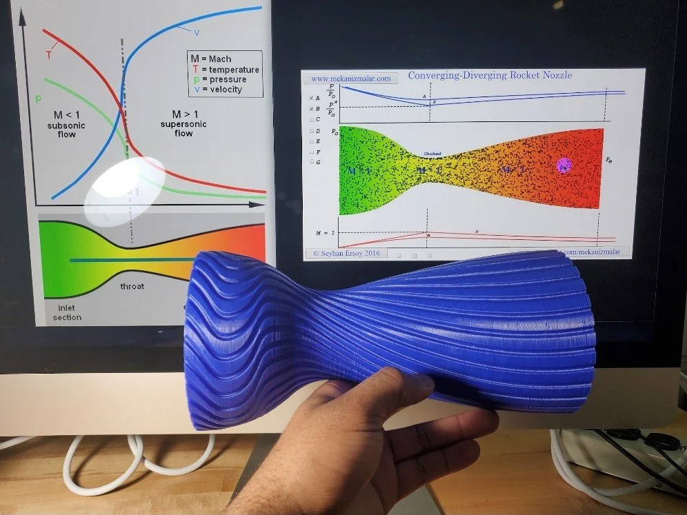 De Laval nozzle design with regenerative cooling channels compared against an isentropic flow diagram