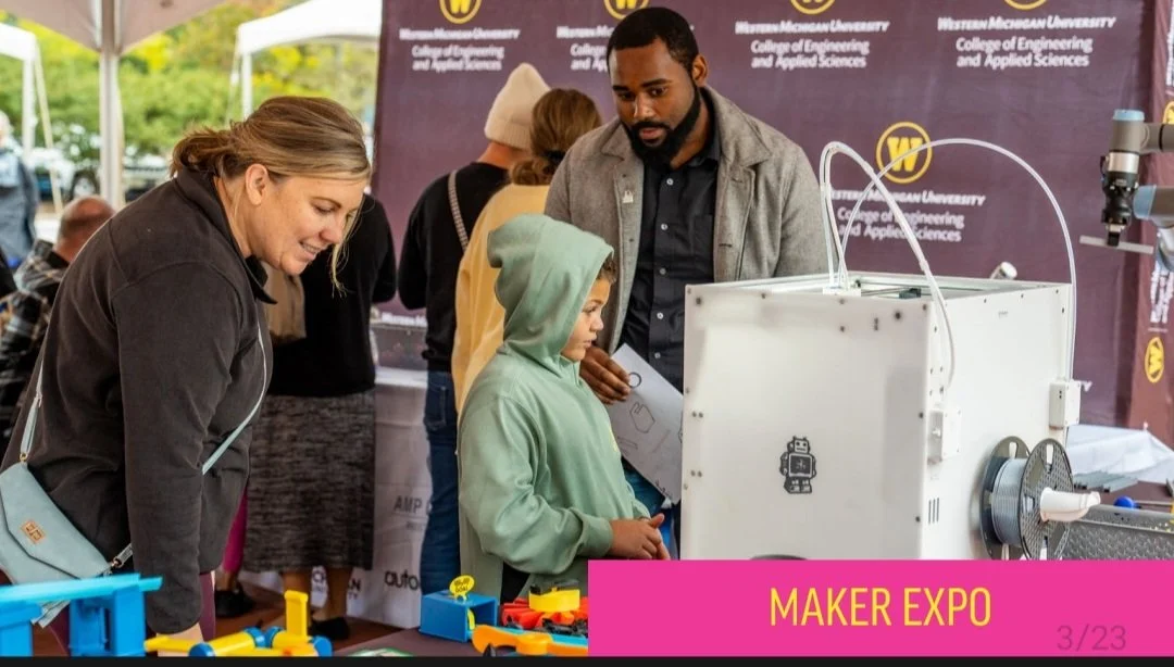 Wes Banks explaining 3D printing technology and additive manufacturing during a university makers expo demonstration