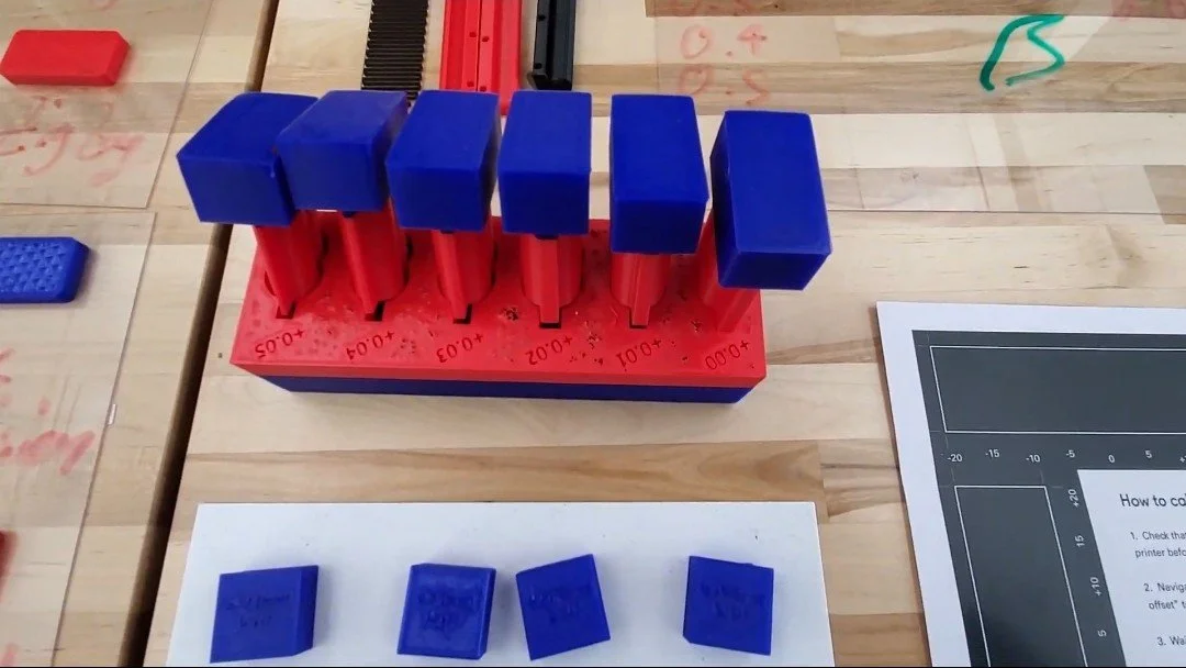 3D-printed tolerance test module demonstrating dimensional fit differences across multiple clearance values